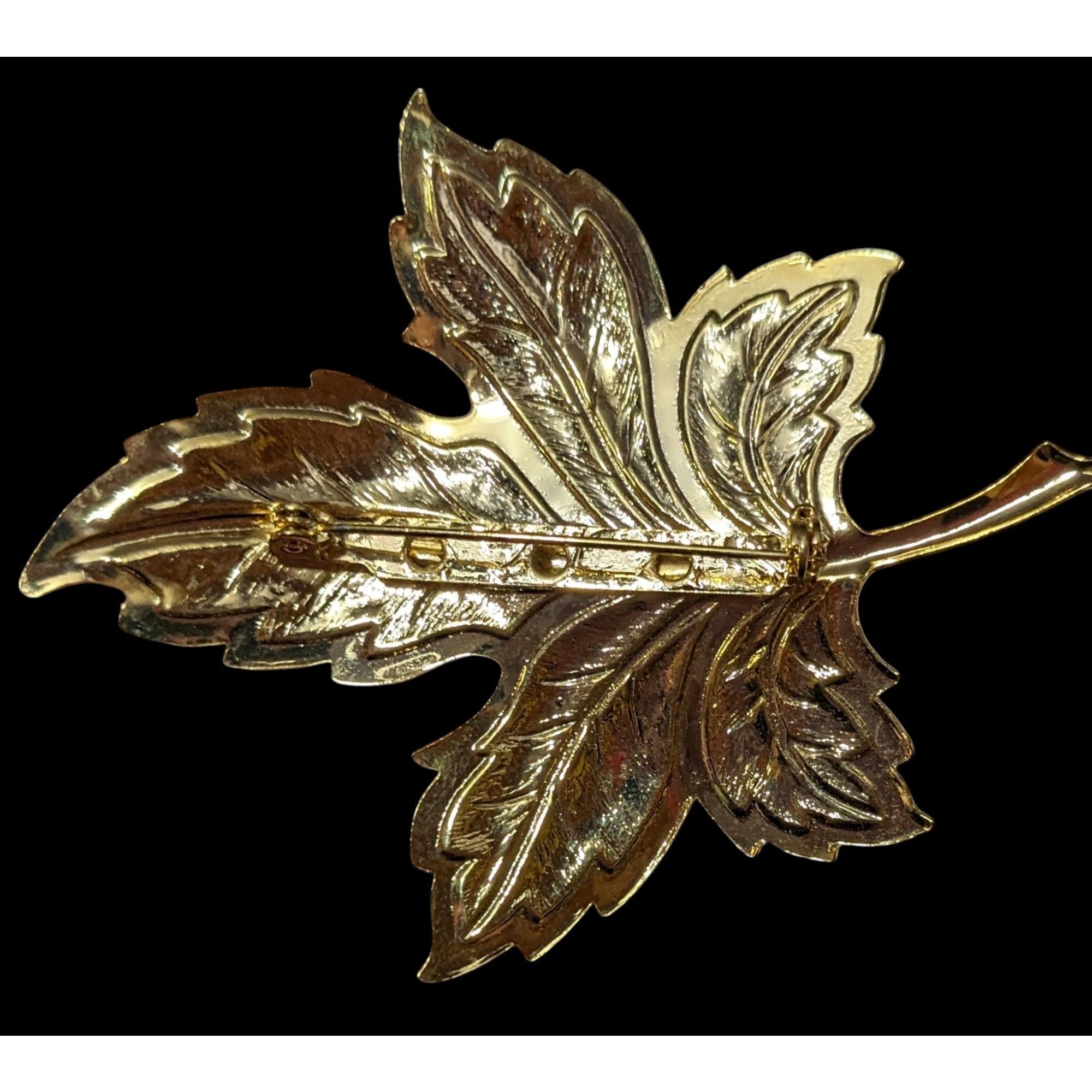 Other Gold Tone Orange Enamel Glitter Leaf Brooch Size ONE SIZE - 3 Thumbnail