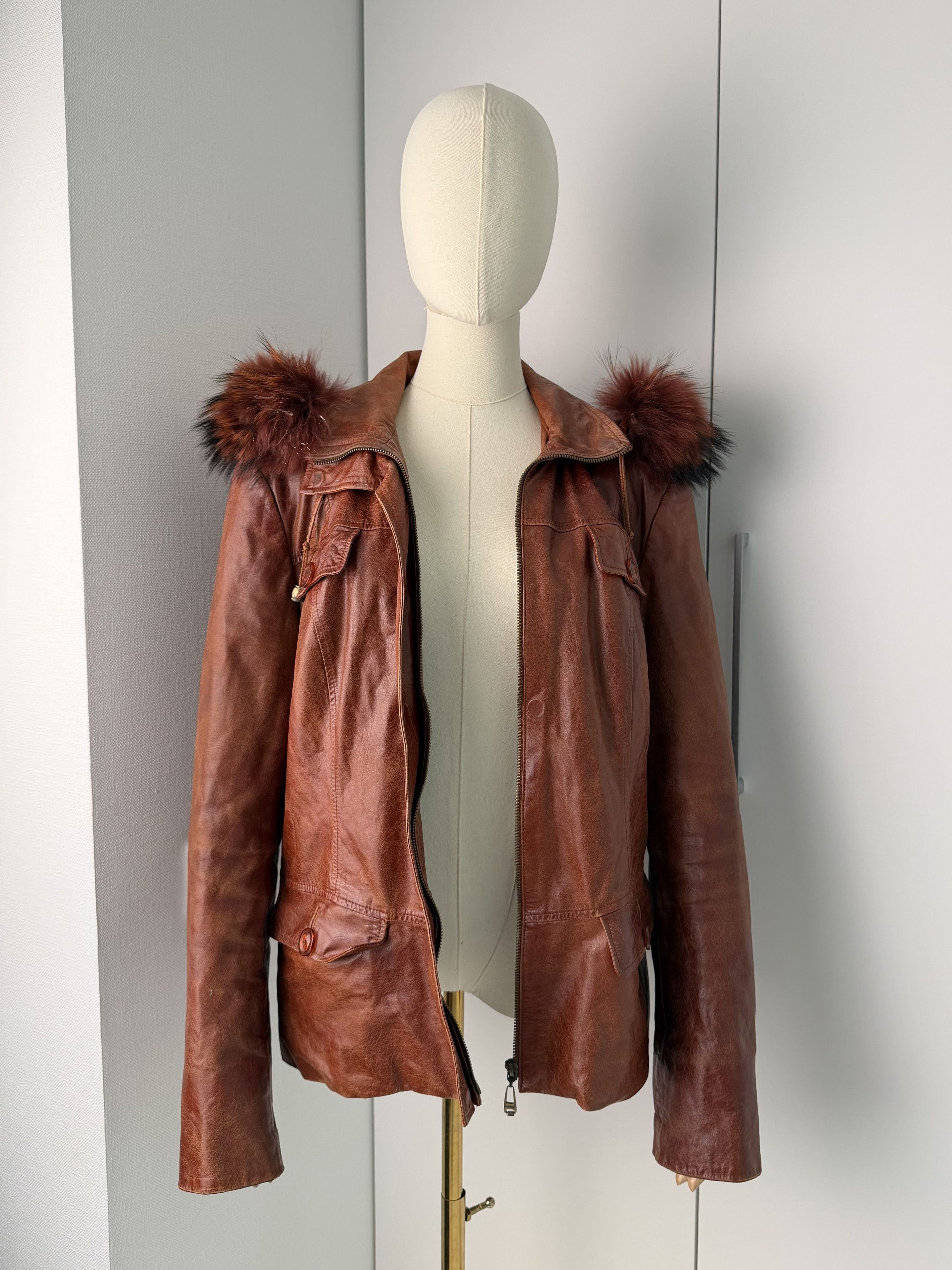 Japanese Brand Vintage Brown Leather Jacket Hooded Statement Coat Y2K Size L / US 10 / IT 46 - 4 Thumbnail