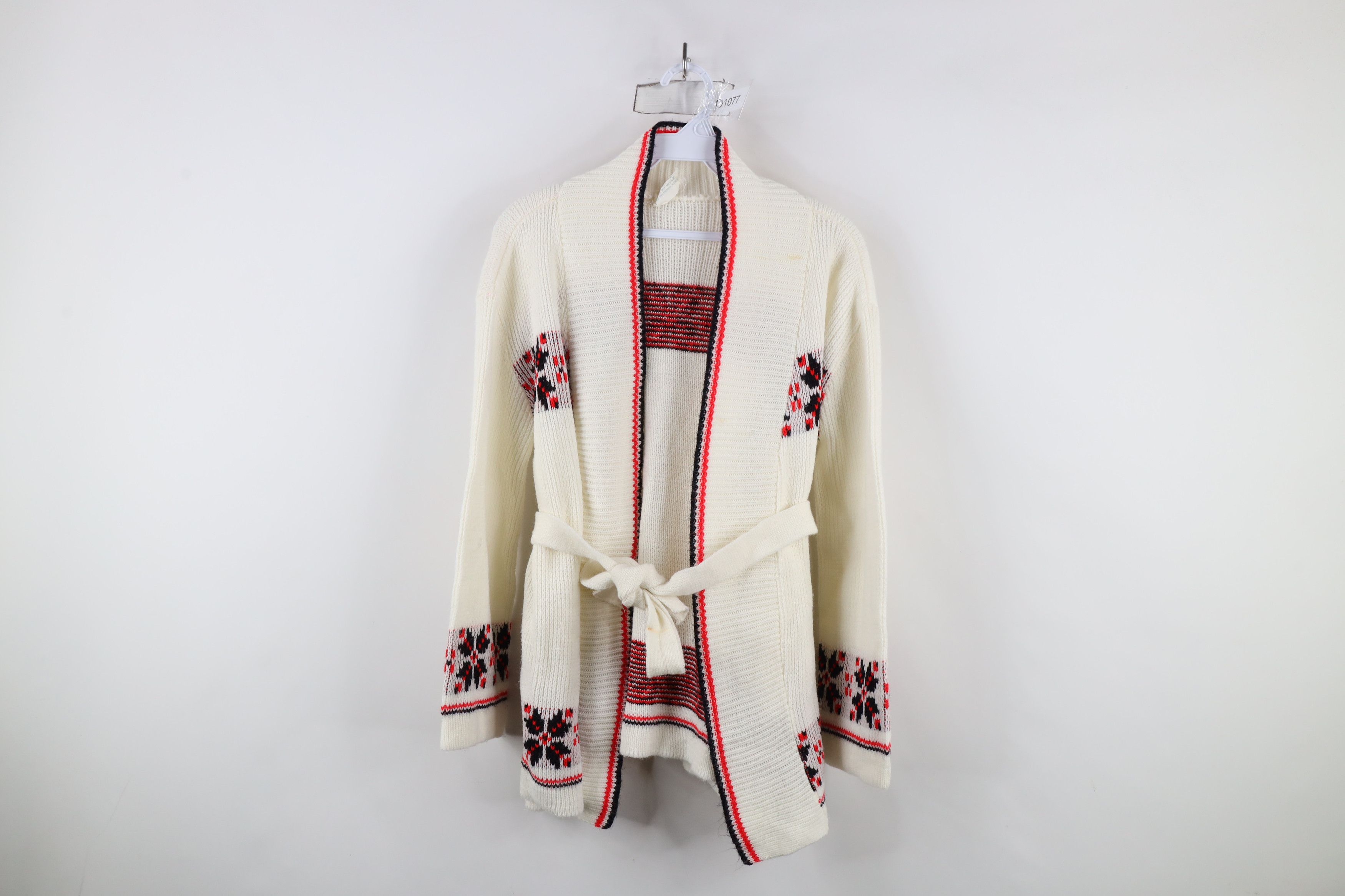 Vintage Vintage 60s 70s Knit Belted Shawl Cardigan Sweater USA Size L / US 10 / IT 46 - 1 Thumbnail