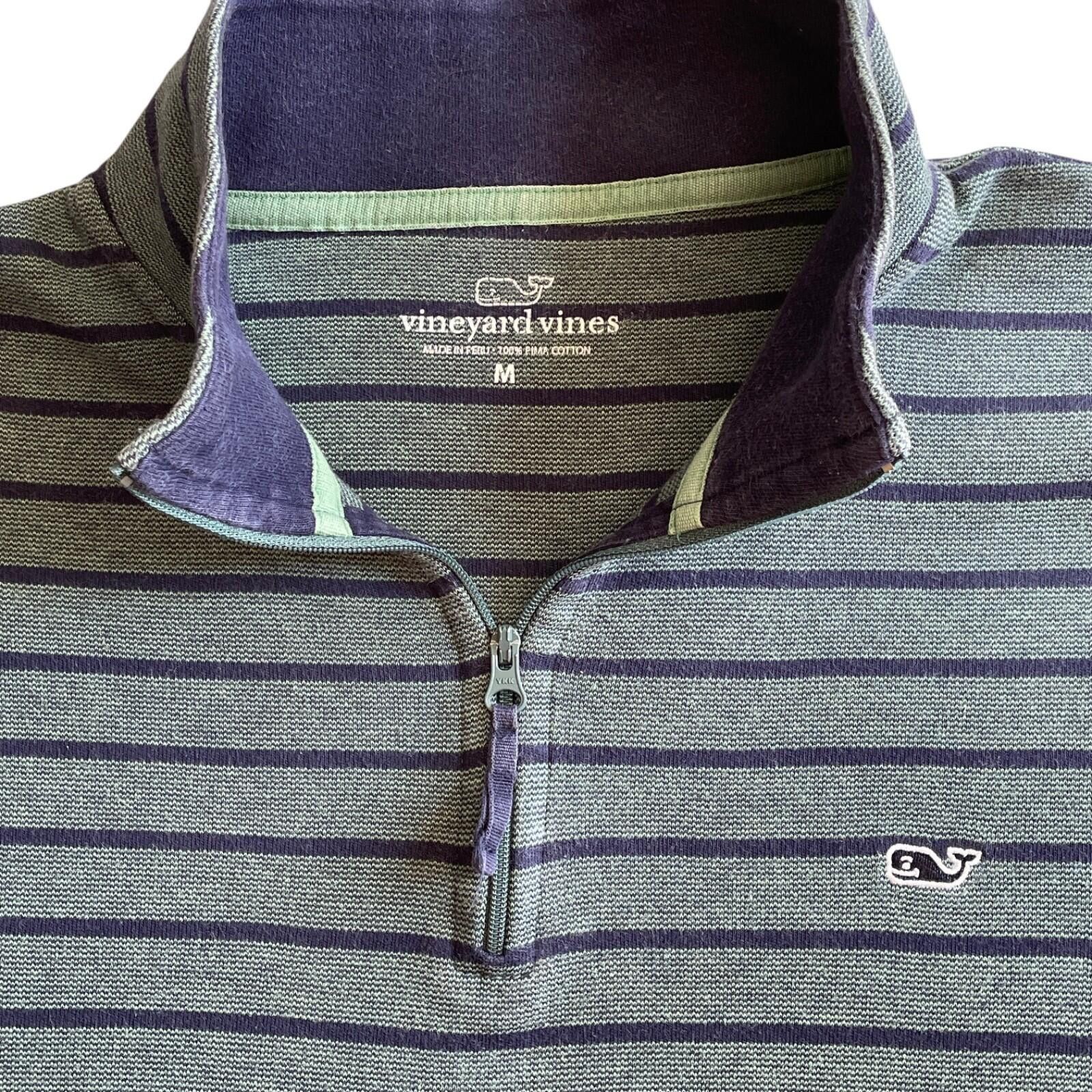 Vineyard Vines Vineyard Vines Mens M Cotton 1/4 Zip Pullover Green Striped Size US M / EU 48-50 / 2 - 3 Thumbnail