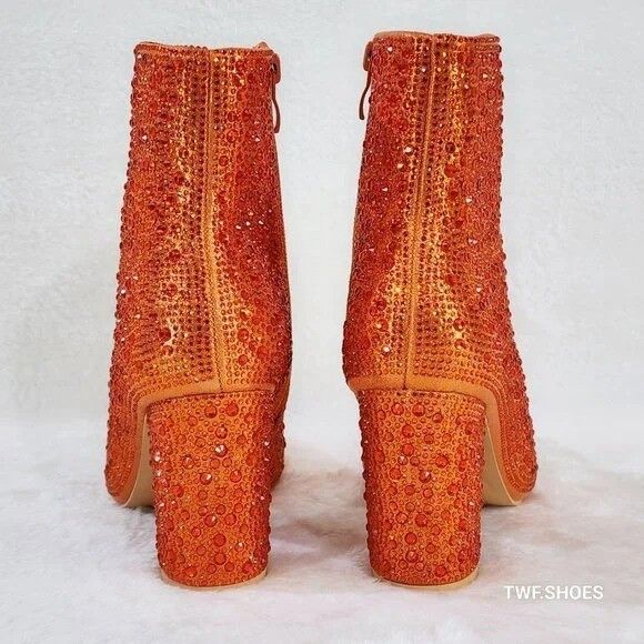 Other Crystel Orange Rhinestone Block Heel Sparkling Ankle Boots ( Size US 7.5 / IT 37.5 - 3 Thumbnail