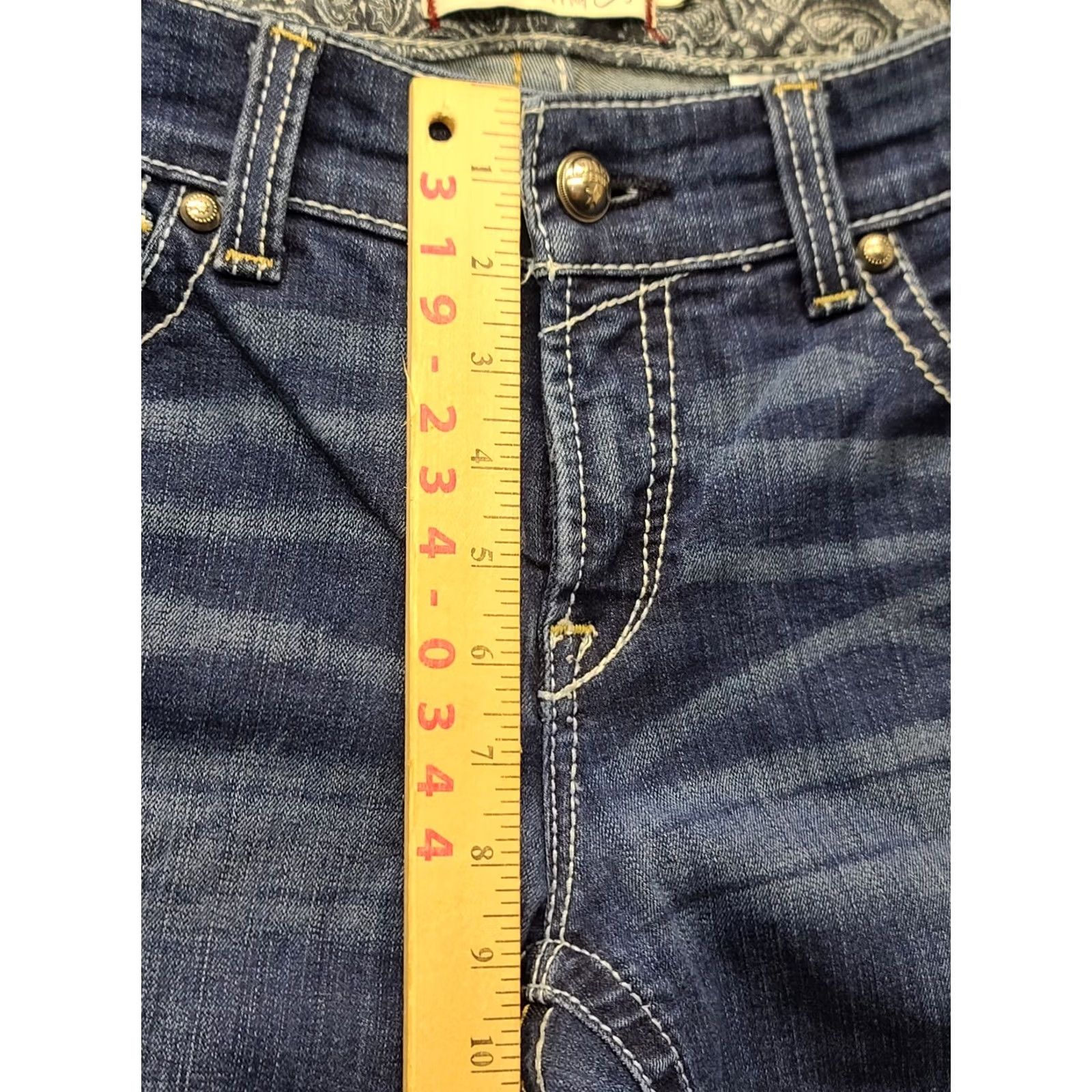 Ariat Ariat REAL Denim Jeans Womens 31 Regular Bootcut Stretch Distressed Blue 5-Pocket Inseam 30in Cowboy Horse Rodeo Model Size 24" / US 00 / IT 34 - 4 Thumbnail