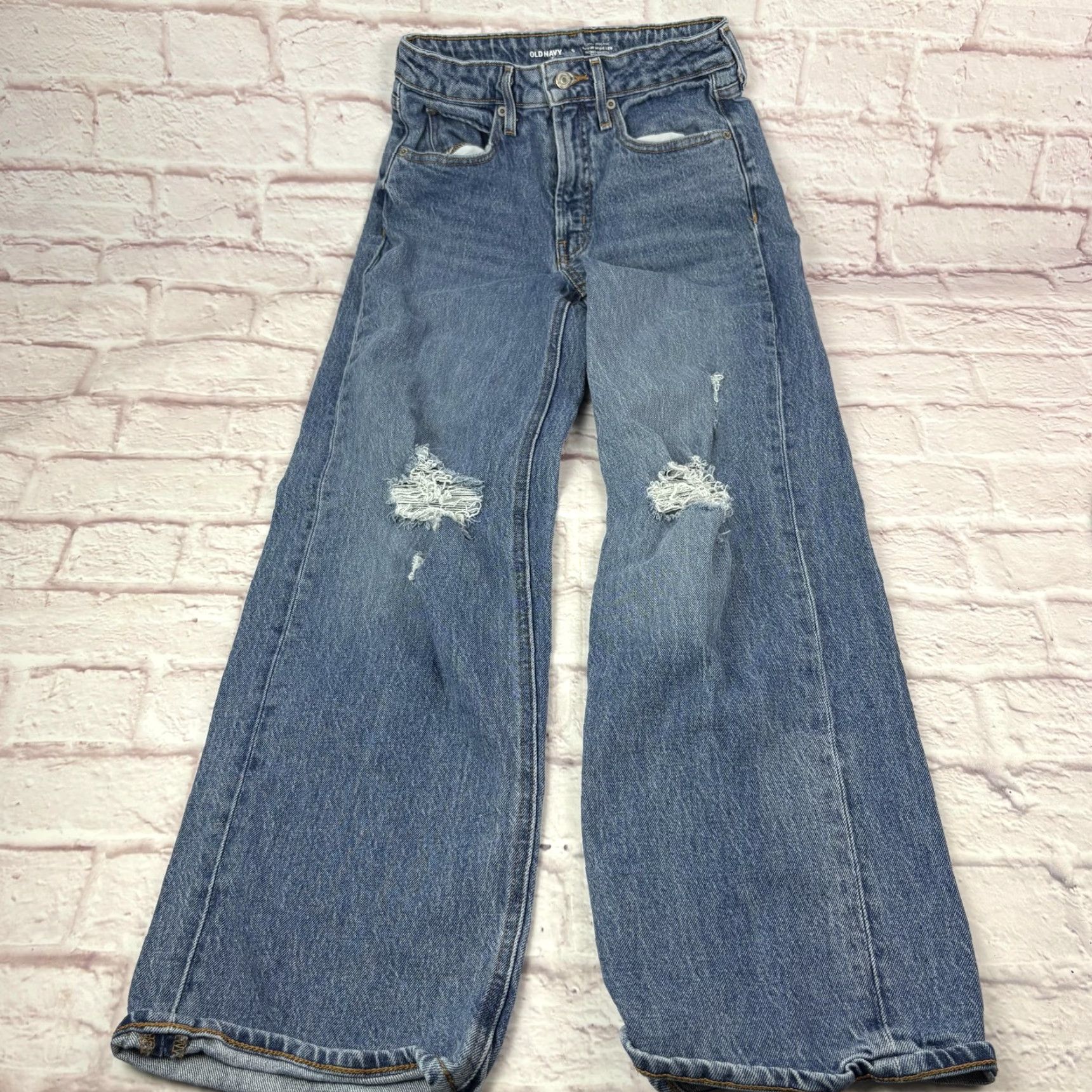 Old Navy VINTAGE Old Navy Sky Hi Wide Leg Jeans Womens 0 Blue High Rise Distressed 25x29 Size 25" / US 0 / IT 36 - 2 Thumbnail