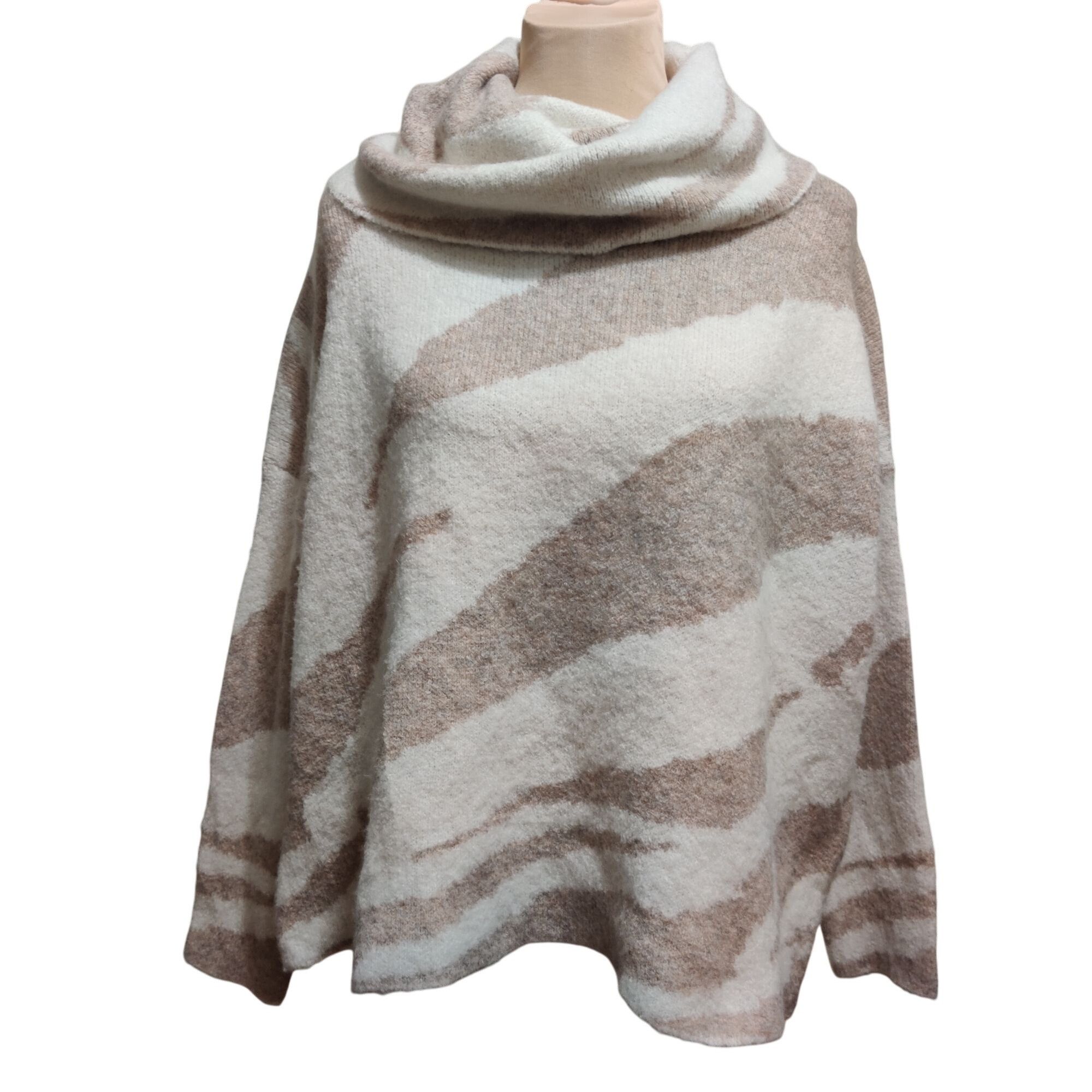 Debut Debut XS Beige Cream Zebra Print Oversized Cowl Neck Sweater Size XS / US 0-2 / IT 36-38 - 1 Thumbnail