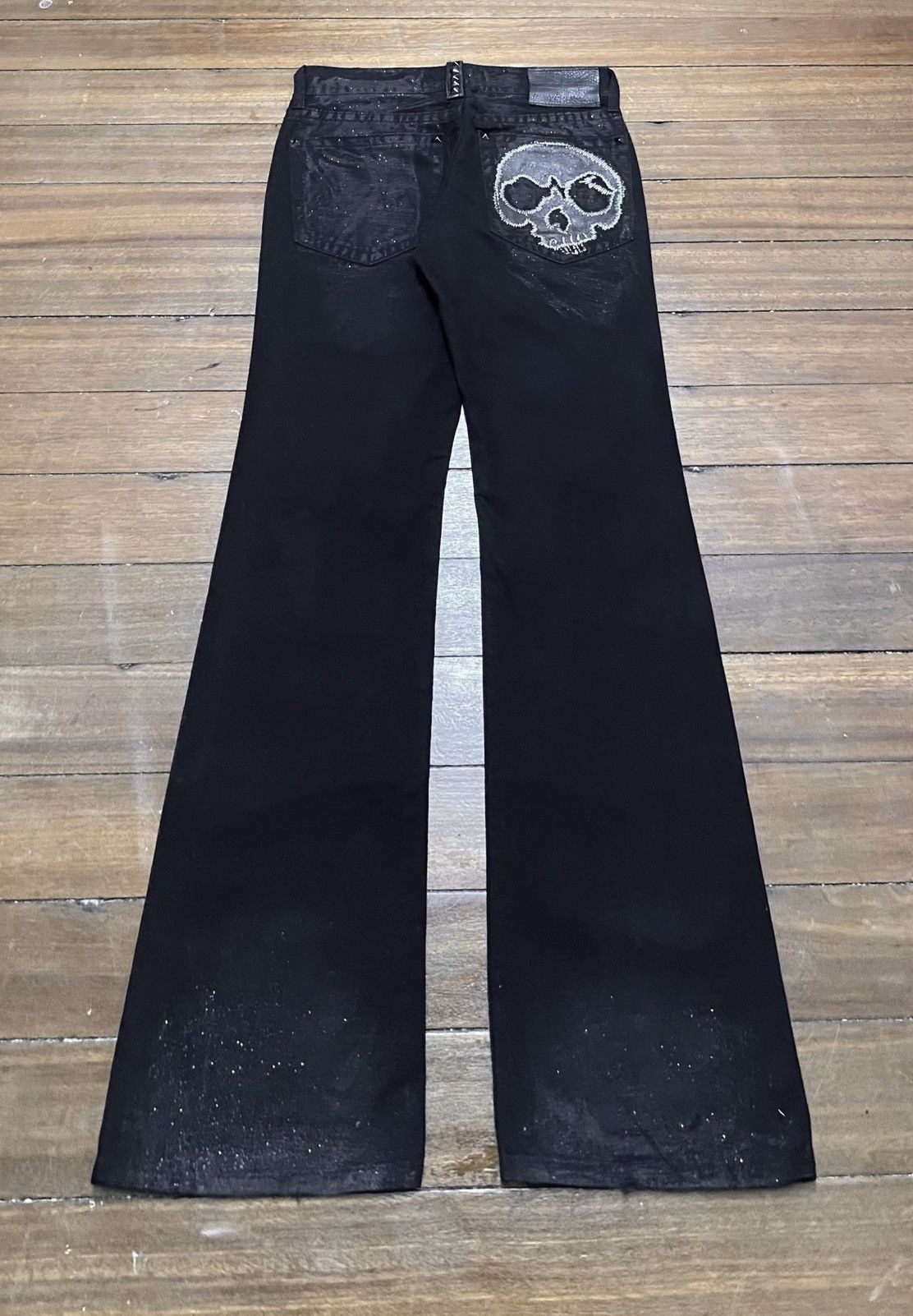 Le Grande Bleu (L.G.B.) Rare Vintage Japanese Brand X Frm Flared Waxed Jeans 1990s Size US 28 / EU 44 - 2 Thumbnail