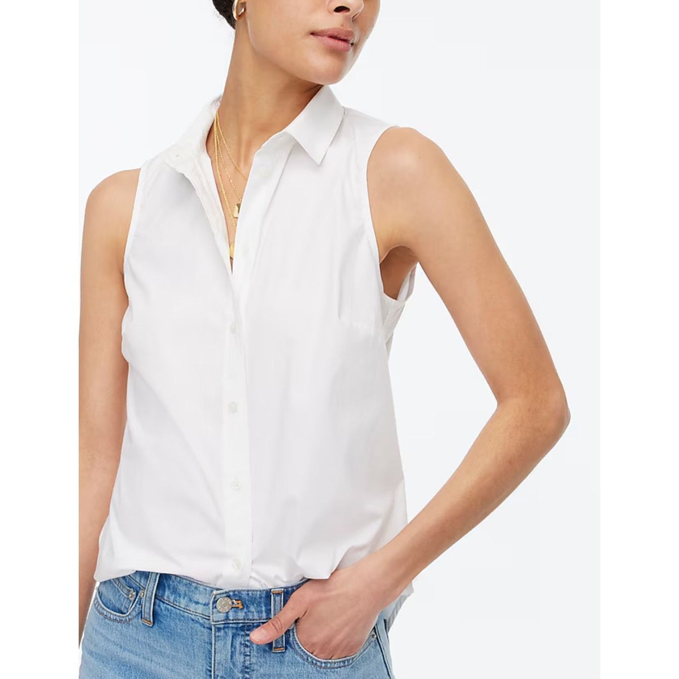 J.Crew J.Crew Sleeveless Cotton Poplin Shirt In White Size Medium Size M / US 6-8 / IT 42-44 - 1 Thumbnail