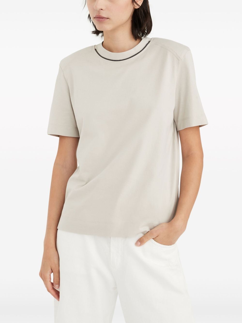 Brunello Cucinelli o1la1rc1a0425 T-Shirt With Monili in Sand/Beige Size XL / US 12-14 / IT 48-50 - 1 Thumbnail