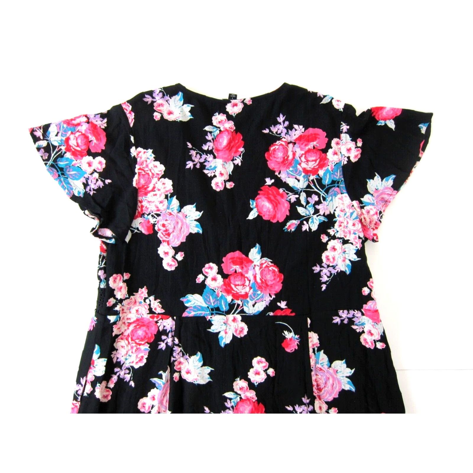 Torrid NWT Torrid Black Pink Floral Rose Short Sleeve Pocket V-Neck Smock Dress 1X Size 40" / US 18 - 5 Thumbnail