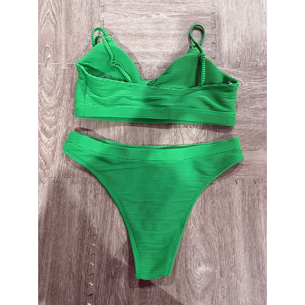 The Unbranded Brand Womens Green Ribbed 2-Piece Bikini Set Size XL Triangle Top Size XL / US 12-14 / IT 48-50 - 4 Thumbnail