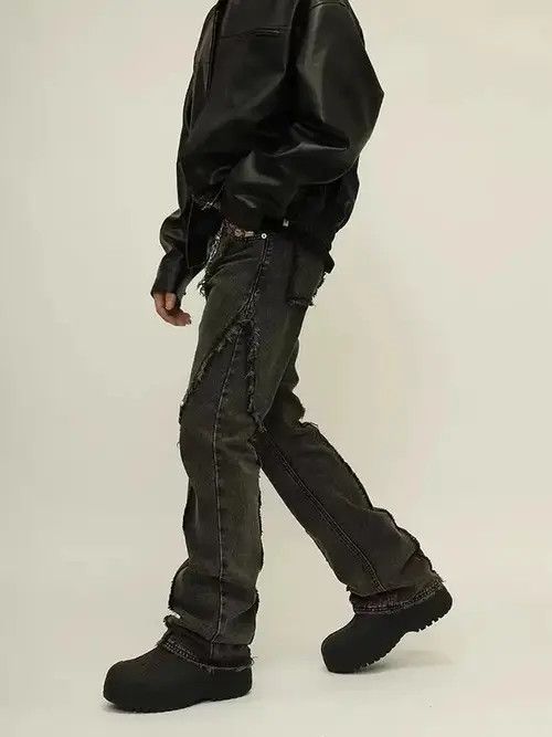 Japanese Brand × Jean Retro distressed patchwork raw edge bootcut jeans Size US 32 / EU 48 - 2 Thumbnail