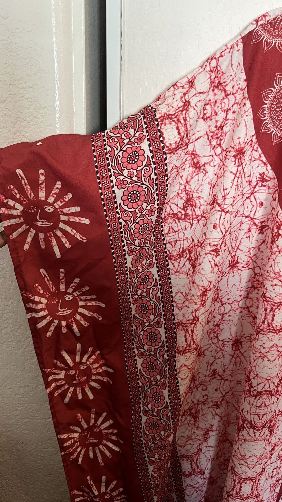 Other Ashro Red White Mandala Sun Kaftan Dress Kimono Sleeve Size ONE SIZE - 2 Thumbnail