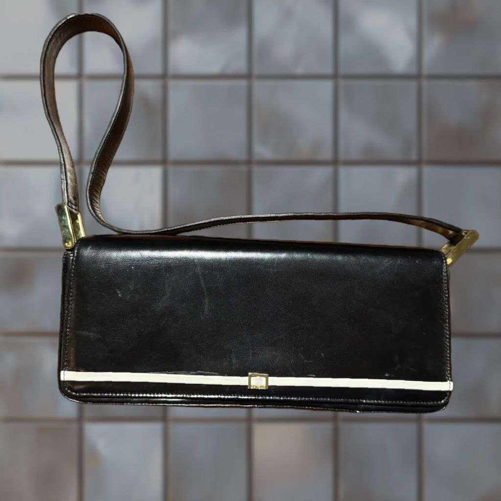Vintage St. John Black Leather Clutch Purse Os Womens in White