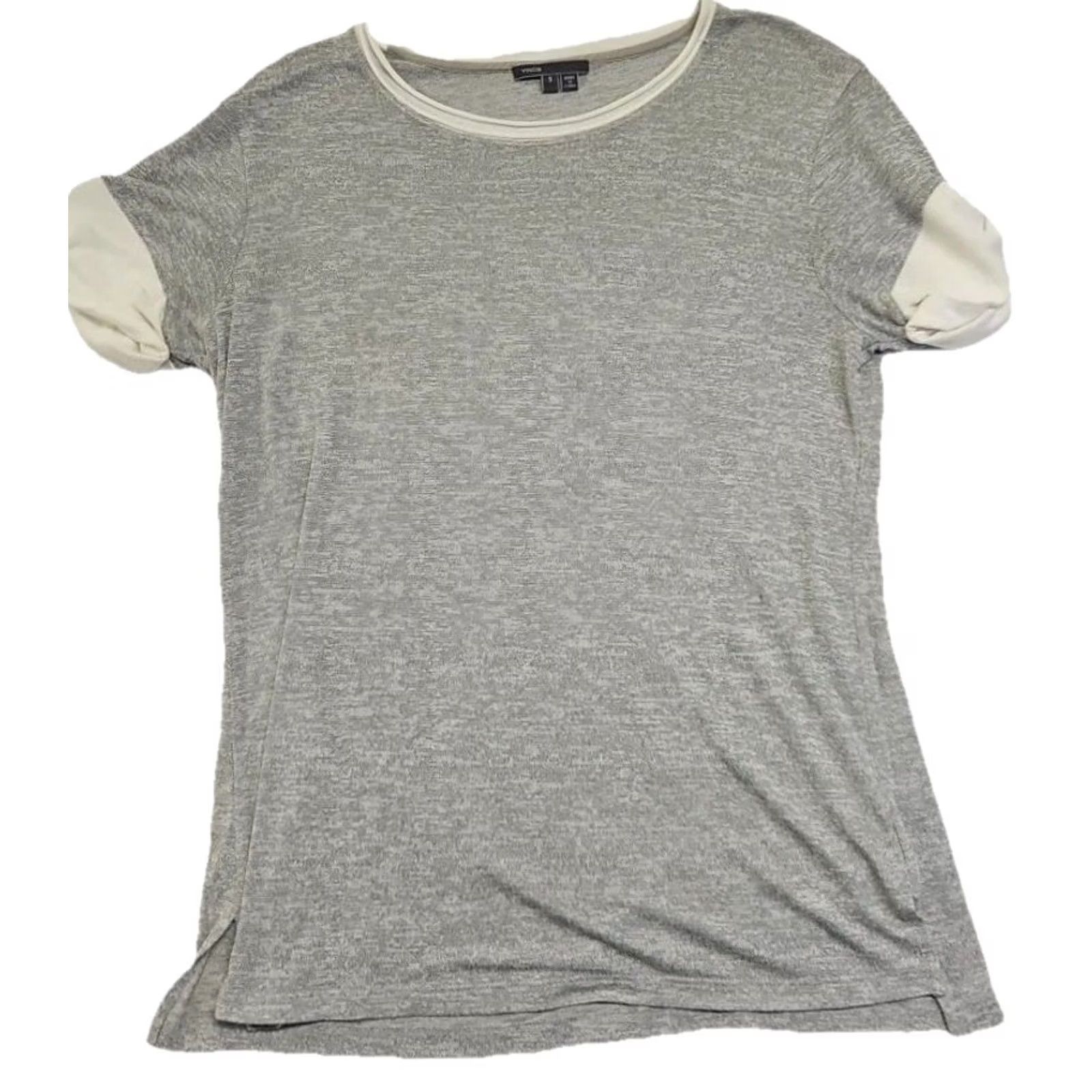 Vince Vince Shirt Womens Small Gray Contrast Trim Short Sleeve Knit Tee Regular Crew Neck Pullover Cotton Blend Minimal Size 28" / US 6 / IT 42 - 2 Thumbnail