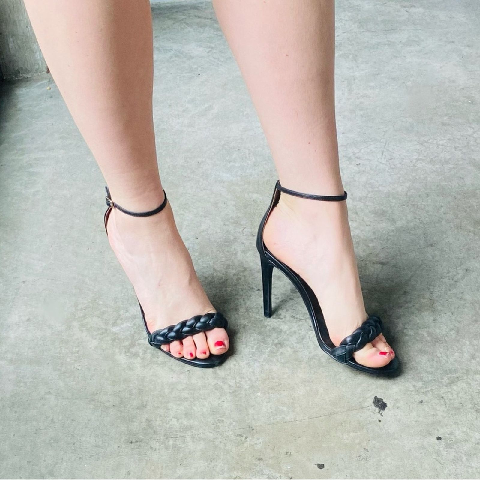 Nordstrom RAYE REVOLVE Lyka Black Braided Ankle Stiletto Sandals Shoes Size US 8.5 / IT 38.5 - 11 Thumbnail