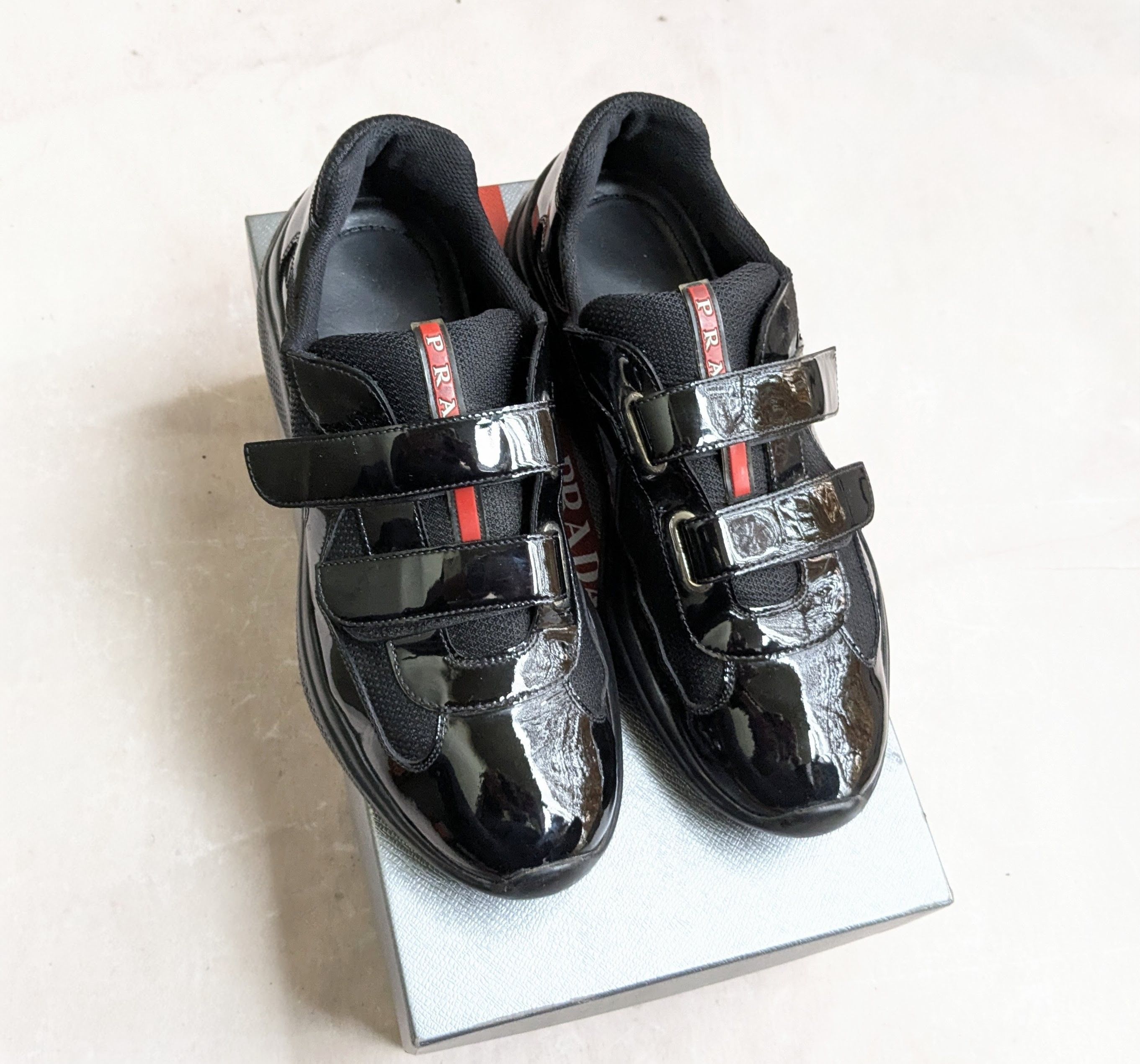 Prada America's Cup Sneakers Black Patent Leather 8.5