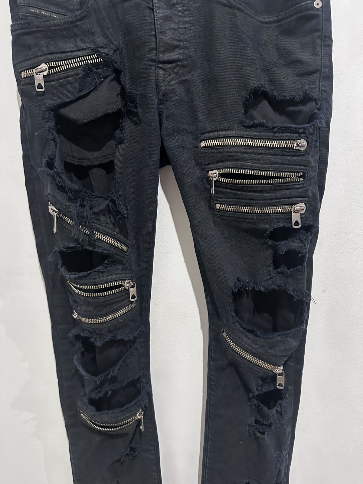 Diesel Black Gold Diesel Distressed Waxed Biker Zip Denim Jeans Size US 32 / EU 48 - 3 Thumbnail