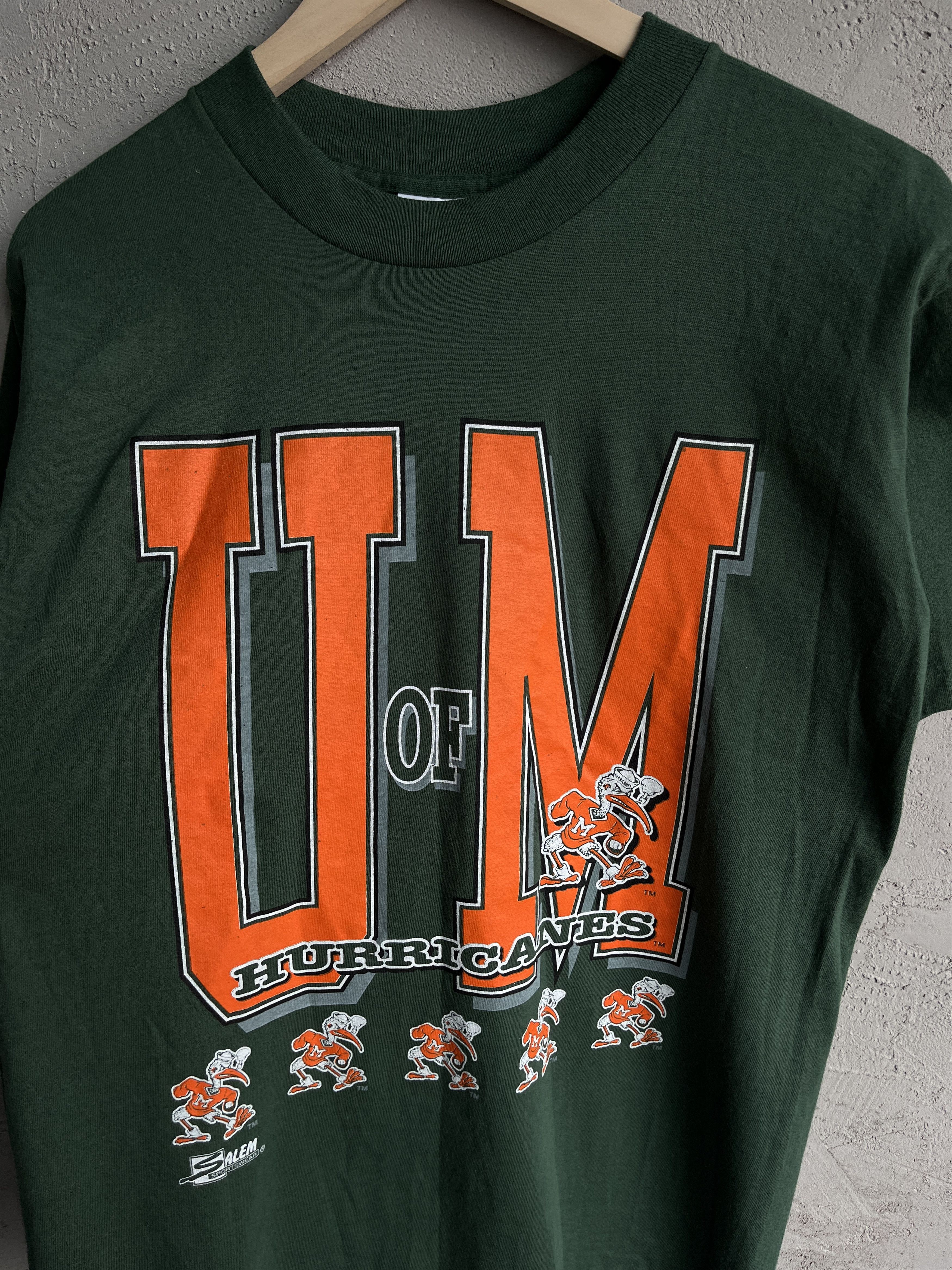NCAA × Salem Sportswear × Vintage Vintage 90s University Of Miami Hurricanes Deadstock T-Shirt Size US M / EU 48-50 / 2 - 4 Thumbnail