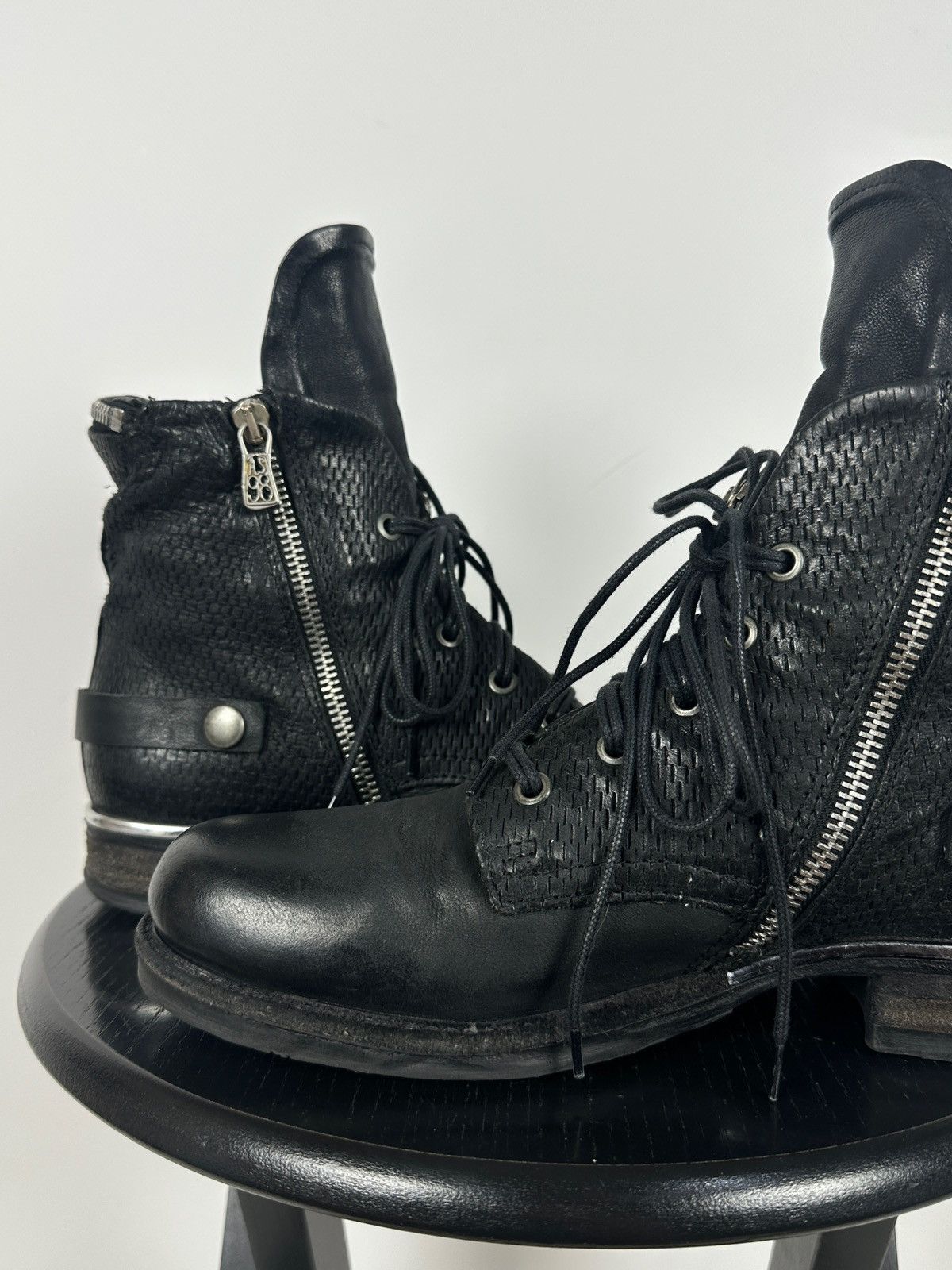 A.S.98 A.S.98. Airstep Black Leather Biker Zip Buckle Ankle Boots Size US 8 / IT 38 - 19 Thumbnail