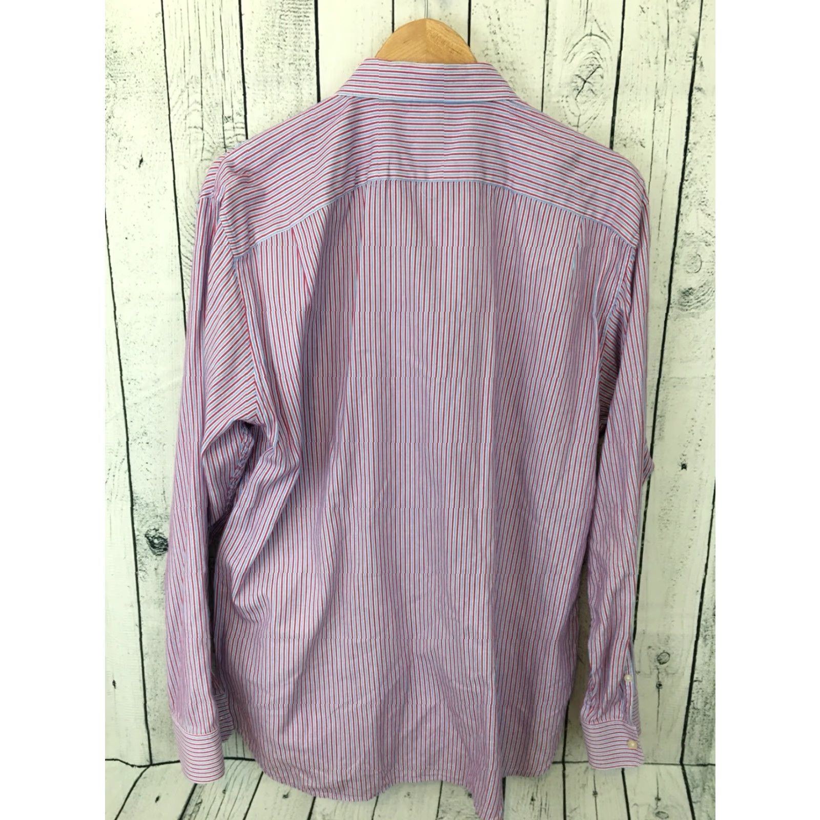 Michael Kors Michael Kors Button-Up Dress Shirt Long Sleeve Striped Spread Collar Blue White L Mens Size 42R - 3 Thumbnail