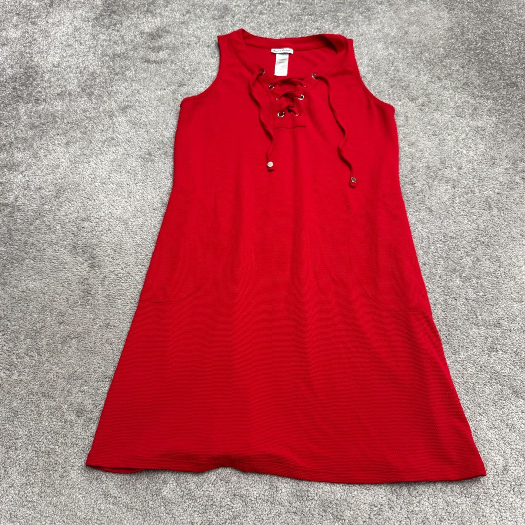 Tommy Bahama Tommy Bahama Dress Womens Small Red Sleeveless Knee Length V-Neck Tie Neckline Shirt Dress Casual Workwear Size S / US 4 / IT 40 - 3 Thumbnail
