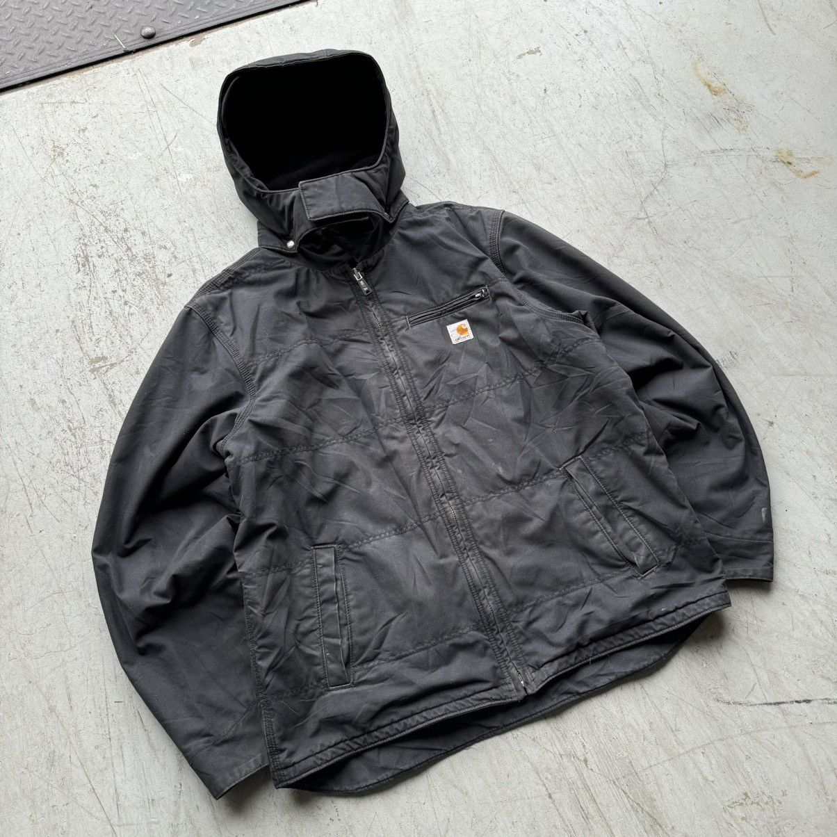 Carhartt × Vintage Vintage Carhartt Black Faded Distressed Jacket Hooded Size US XL / EU 56 / 4 - 2 Thumbnail