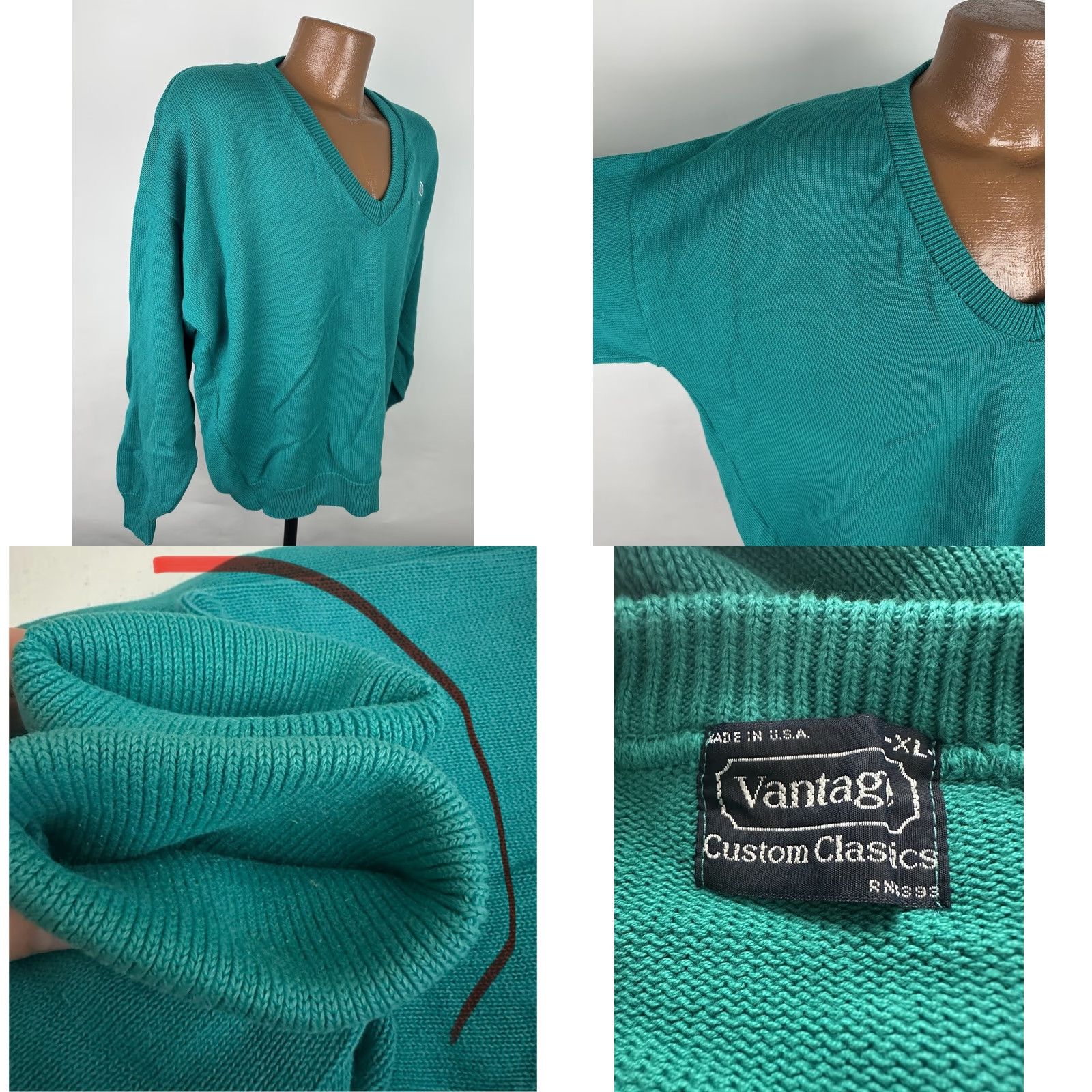 Vintage VINTAGE Vantage Teal Green Cotton Pullover Sweater - Mens XL, Long Sleeve, Knit, V-Neck, 80s Preppy Dad Grunge Retro Size US XL / EU 56 / 4 - 8 Thumbnail