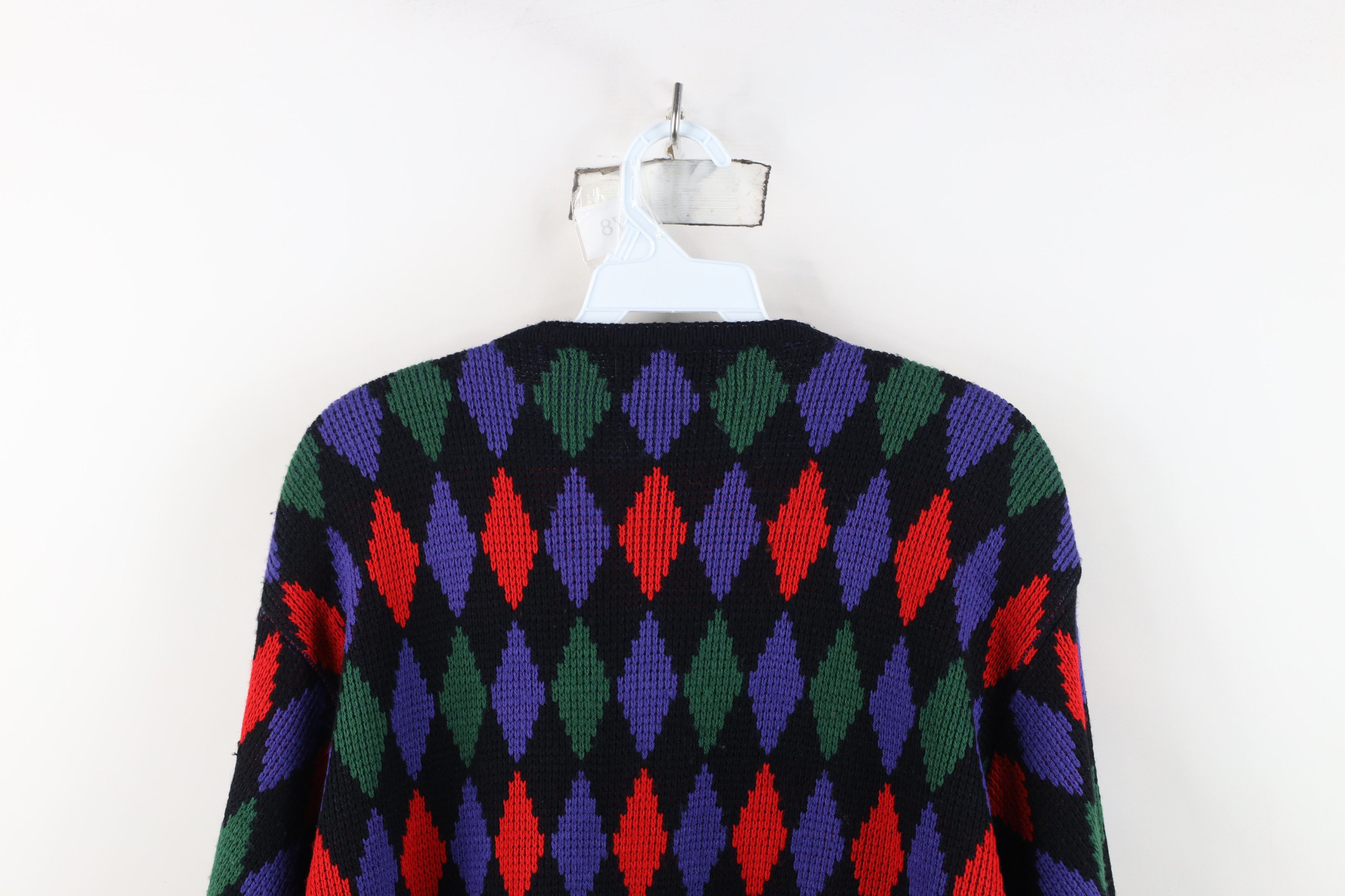 Vintage Vintage 90s Streetwear Diamond Knit Cardigan Sweater Acrylic Size XL / US 12-14 / IT 48-50 - 12 Thumbnail