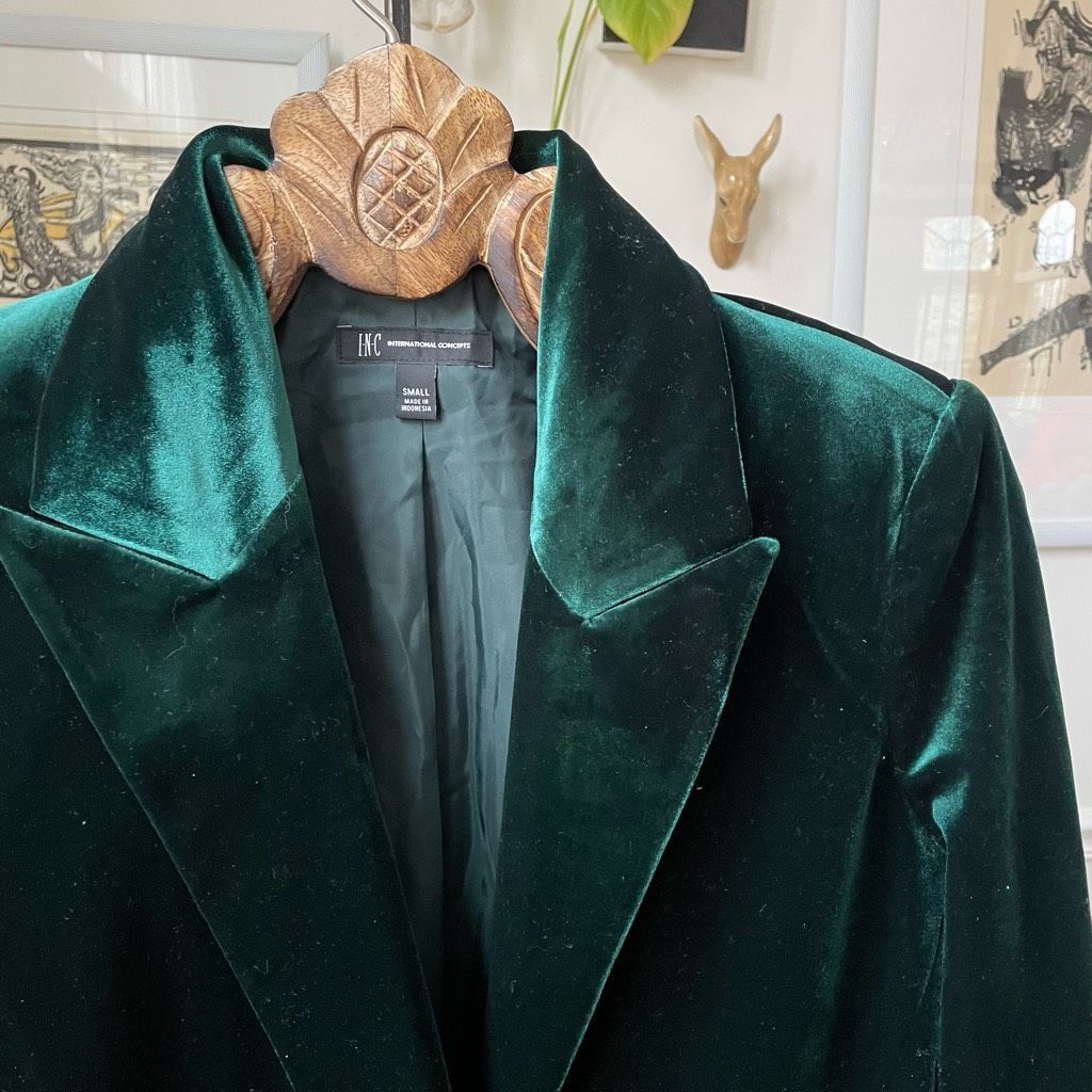 I.N.C INC International Concepts Green Velvet Double Breasted Blazer S Size S / US 4 / IT 40 - 2 Thumbnail