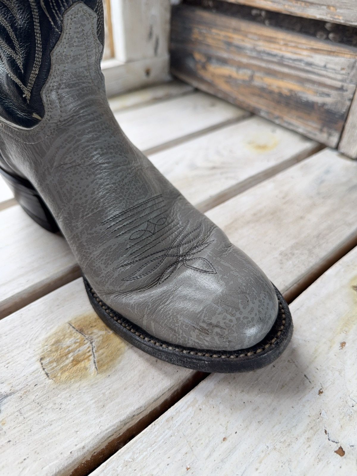 Tony Lama 00s Tony Lama M8119 Gray Navy Leather Cowboy Boots 7 R USA Size US 7 / EU 40 - 12 Thumbnail
