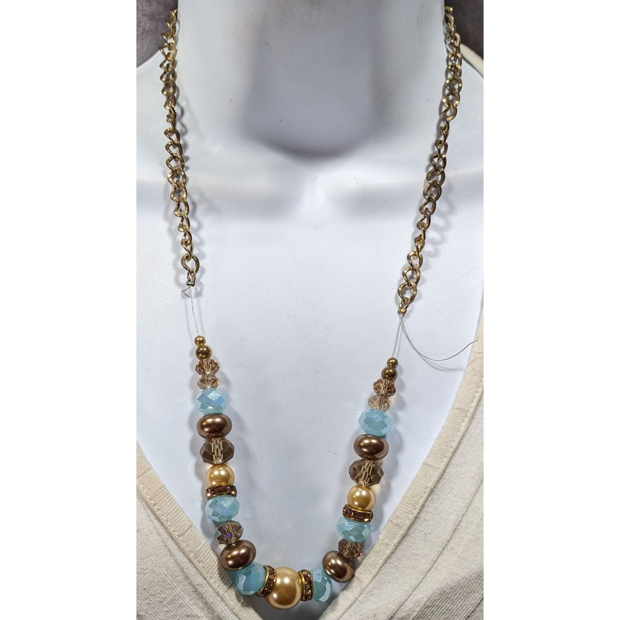 Other Handmade Glam Glass And Faux Pearl Beaded Blue And Gold Tone Size ONE SIZE - 5 Thumbnail