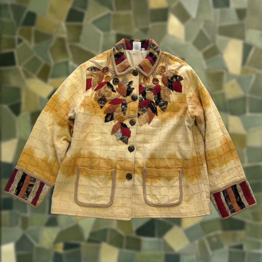 Vintage Vtg Parsley & Sage Cotton Yellow Red Patch Embroidered Collared Button Jacket L Womens Size L / US 10 / IT 46 - 1 Thumbnail
