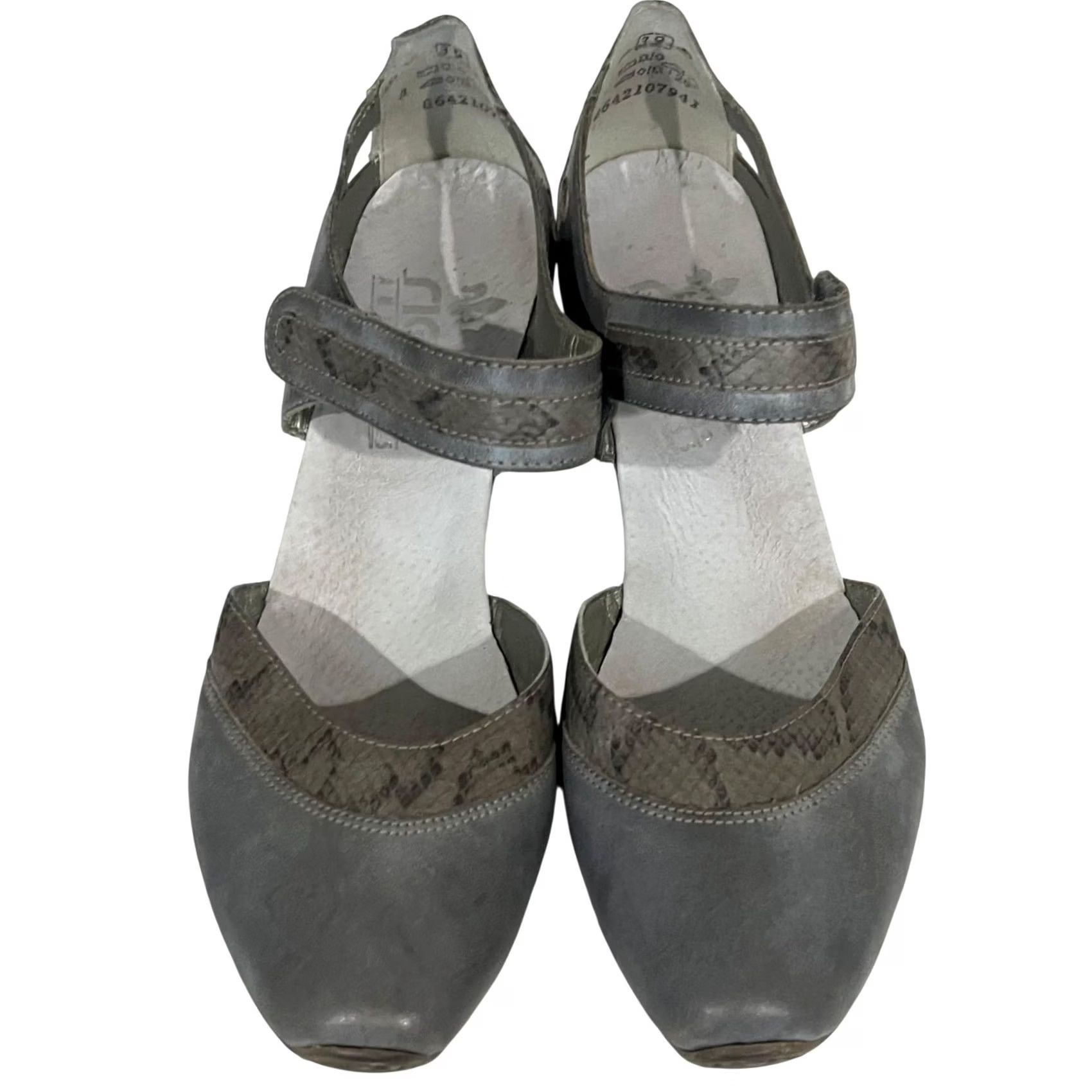 Rieker Rieker Mirjam 80 Gray/Snake Combo AntiStress Mary Jane Heeled Sandal Sandals Leather Hook & Loop 39 EU 8 US Womens Size US 8 / IT 38 - 3 Thumbnail