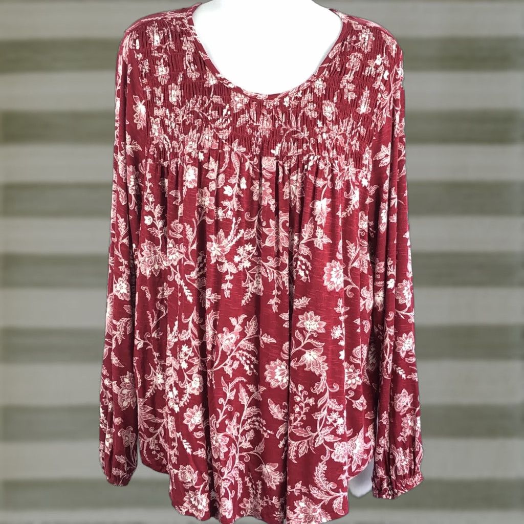 Vintage Knox Rose Top XS Red/white Floral Smocked Scoop Neck Balloon Sleeve Peasant Boho Shirt Women XS Red Floral Bohemian Shirt Size XS / US 0-2 / IT 36-38 - 1 Thumbnail