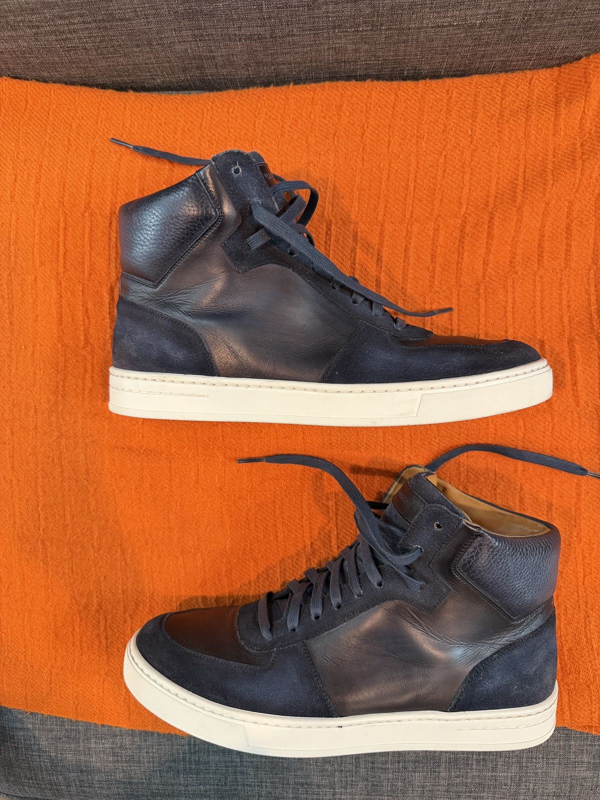 Magnanni 🔵 Men's Navy Leather High-Top Sneakers 🔵 Size US 9.5 / EU 42-43 - 3 Thumbnail
