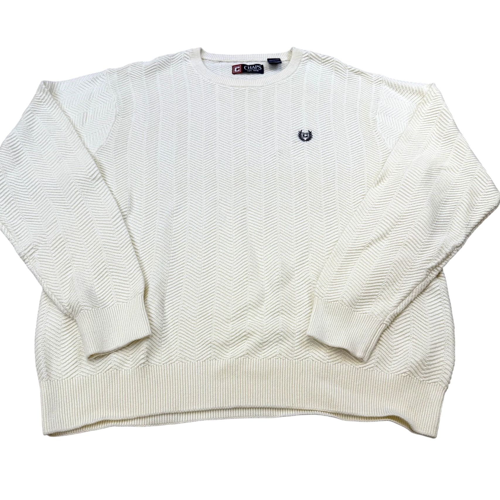 Chaps Chaps Sweater Pullover Mens 2XL Knit White Ivory Chevron Geometric Crest Logo Crew Neck Cotton Size US XXL / EU 58 / 5 - 2 Thumbnail