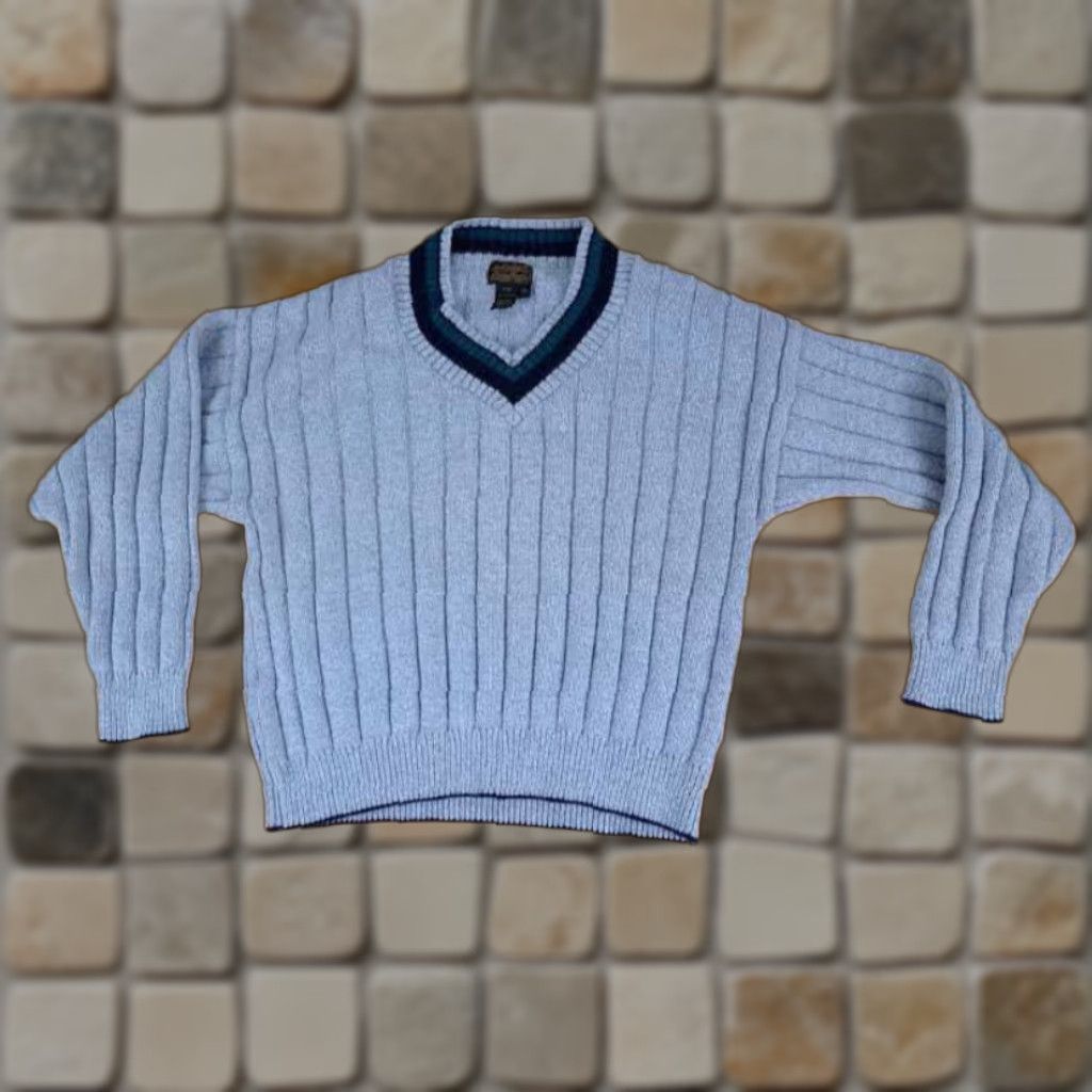 Eddie Bauer Eddie Bauer USA Made Cotton V-Neck Knit Tennis Sweater L Gray Mens Pullover Knit Tennis 25in long 25in pit to pit Size US L / EU 52-54 / 3 - 1 Thumbnail