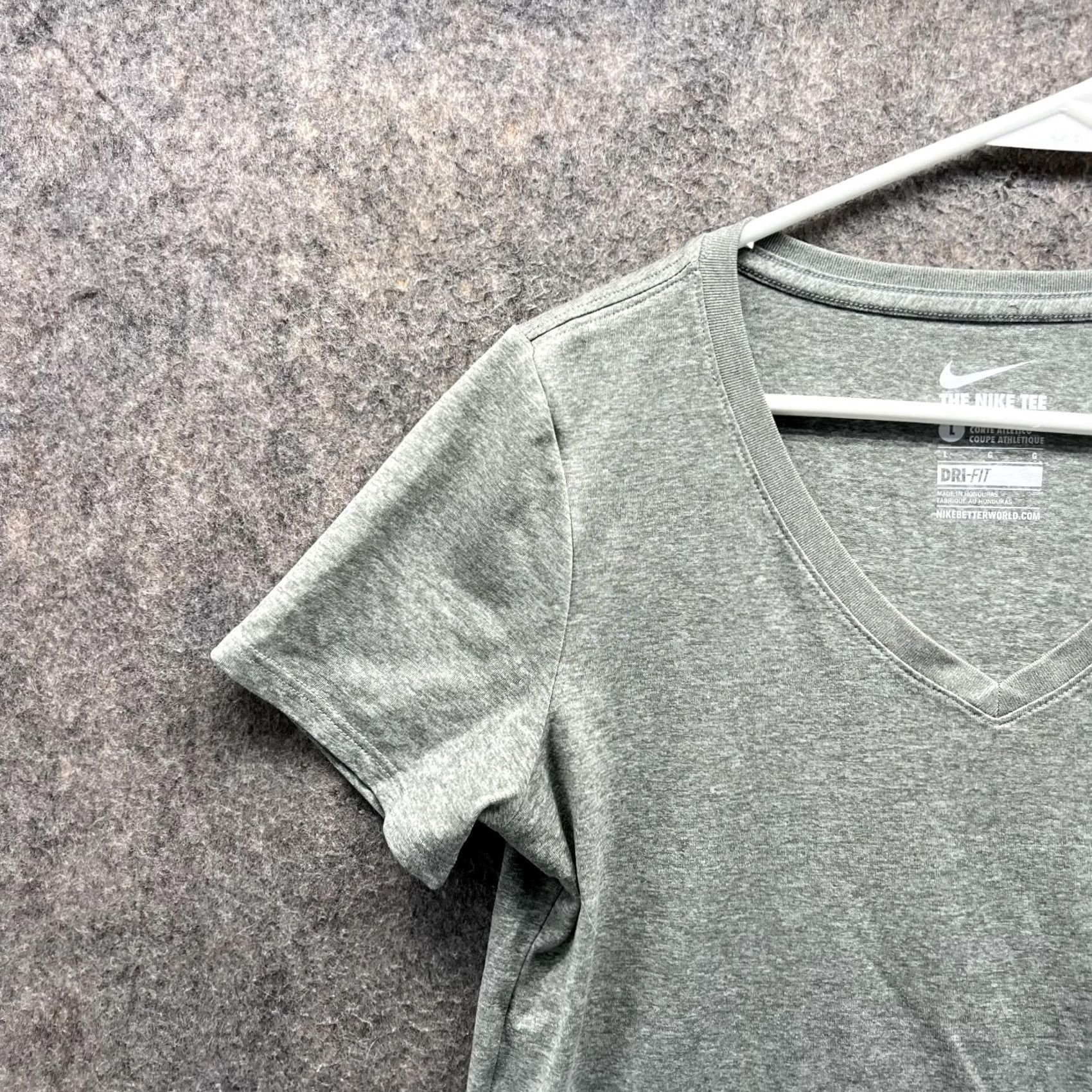 Nike Nike Shirts Women Large Heather Gray Athletic Training Dri-FIT V-Neck Swoosh Size L / US 10 / IT 46 - 3 Thumbnail