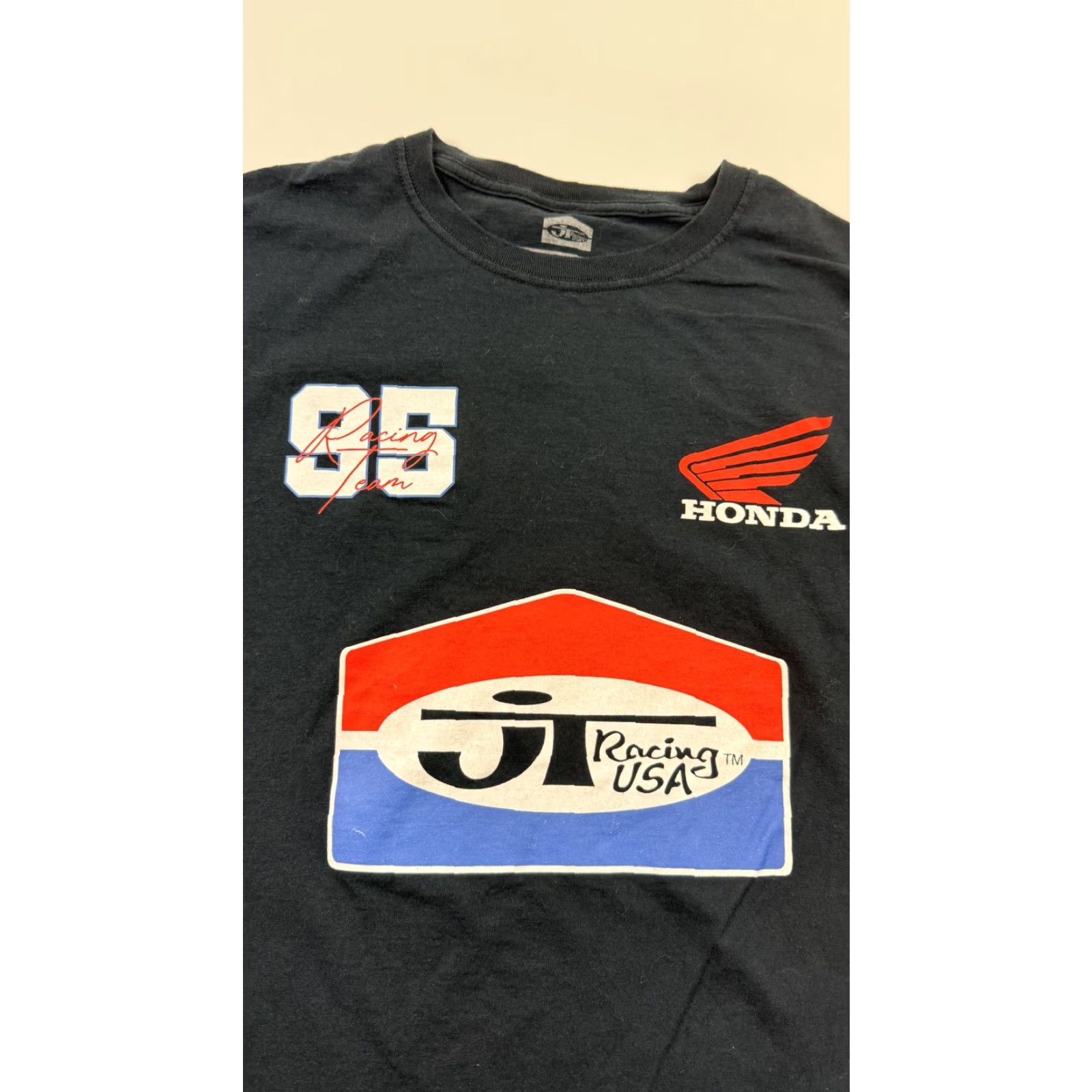 Honda VINTAGE Honda JT Racing Shirt Mens Large Black 95 Racing Team Motocross Tee T-Shirt USA Mens Size US L / EU 52-54 / 3 - 3 Thumbnail