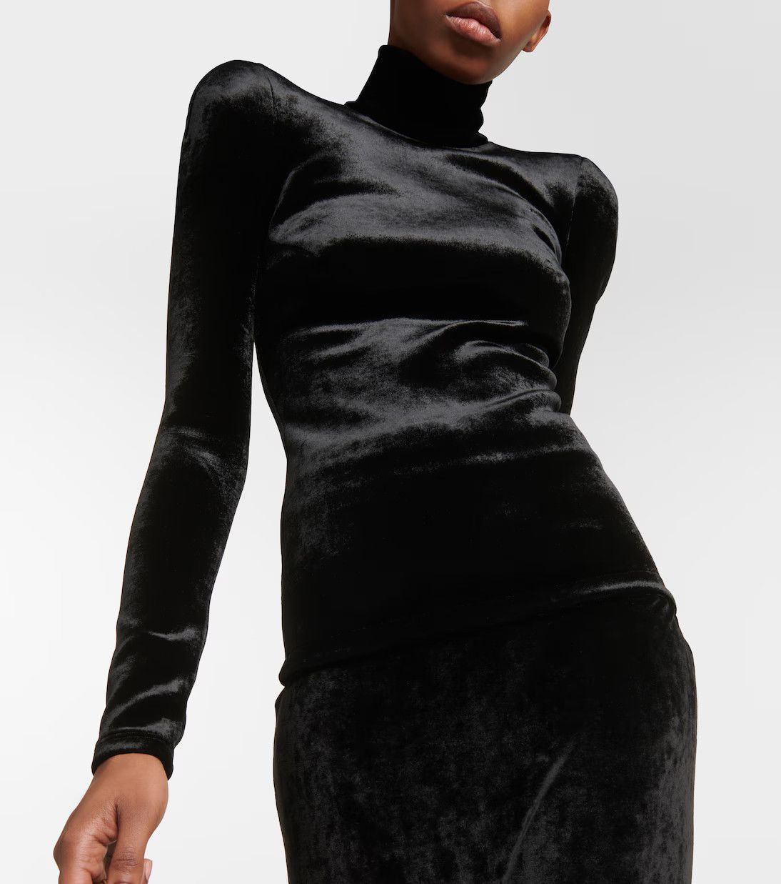 Balenciaga o1y0625 Velevet Turtleneck T-Shirt in Black Size S / US 4 / IT 40 - 3 Thumbnail