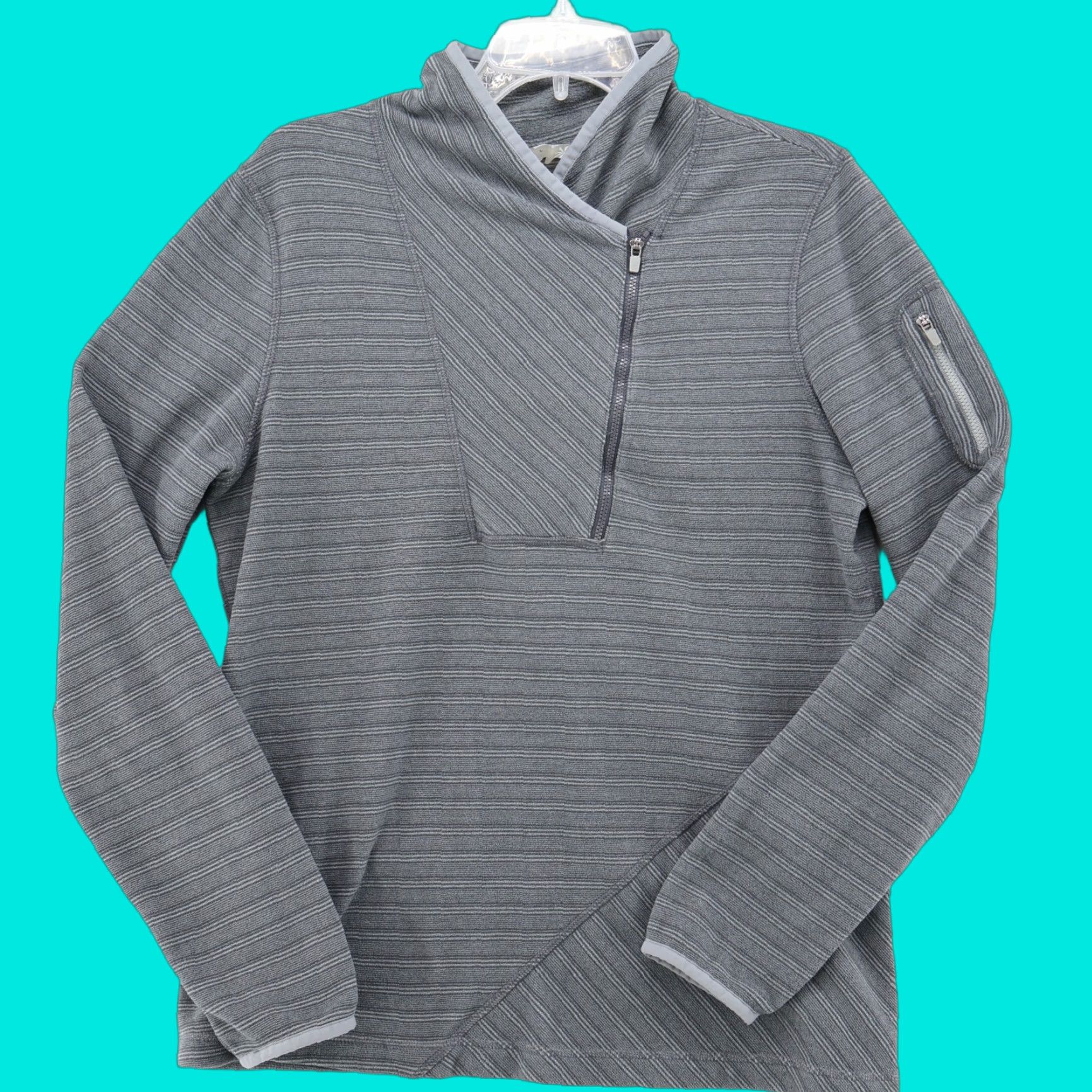Athleta Athleta Stripe Strength 1/4 Zip Jacket Women's Large Gray Fleece Running Workout Size L / US 10 / IT 46 - 1 Thumbnail