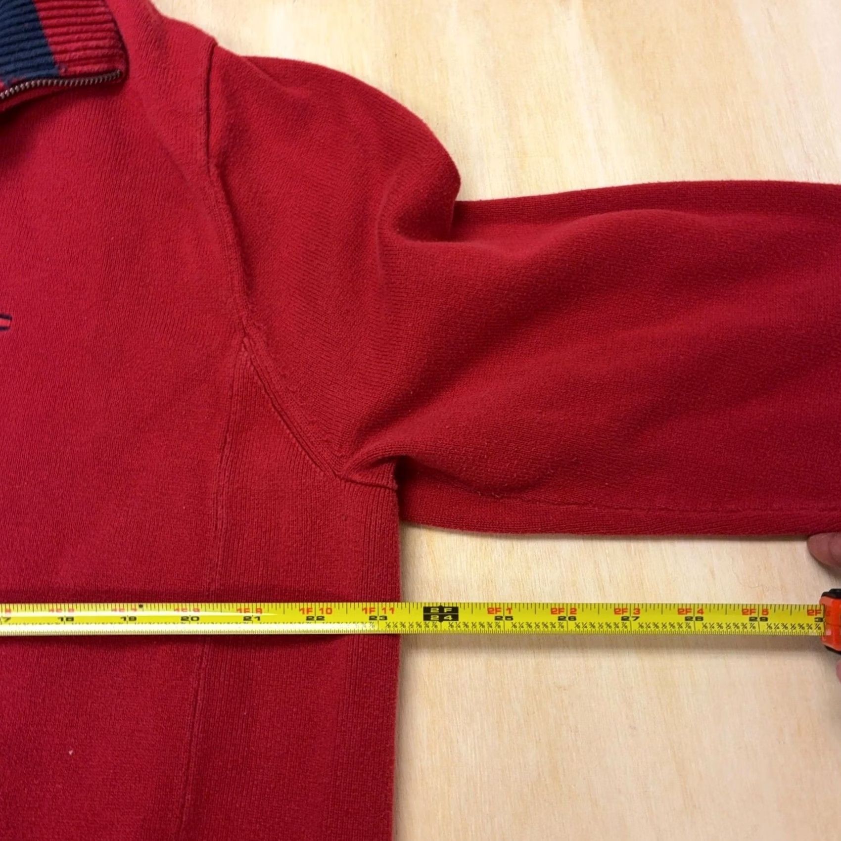 Tommy Hilfiger Tommy Hilfiger Sweater Mens Large Red 1/4 Zip Mock Neck Cotton Knit Pullover Size US L / EU 52-54 / 3 - 7 Thumbnail