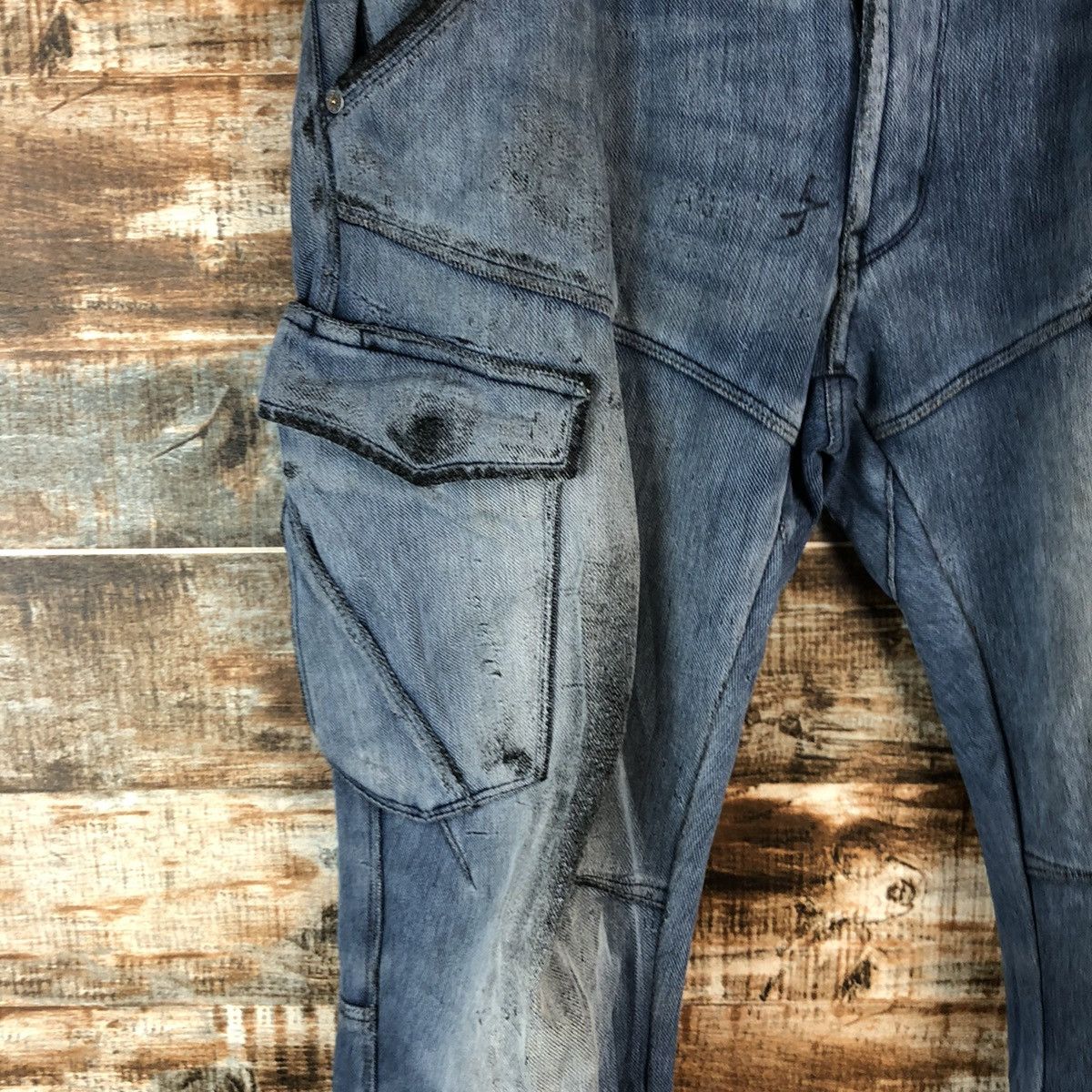 Japanese Brand Field Core Blue ripped Distressed Denim cargo Pants #A2126 Size US 29 - 9 Thumbnail