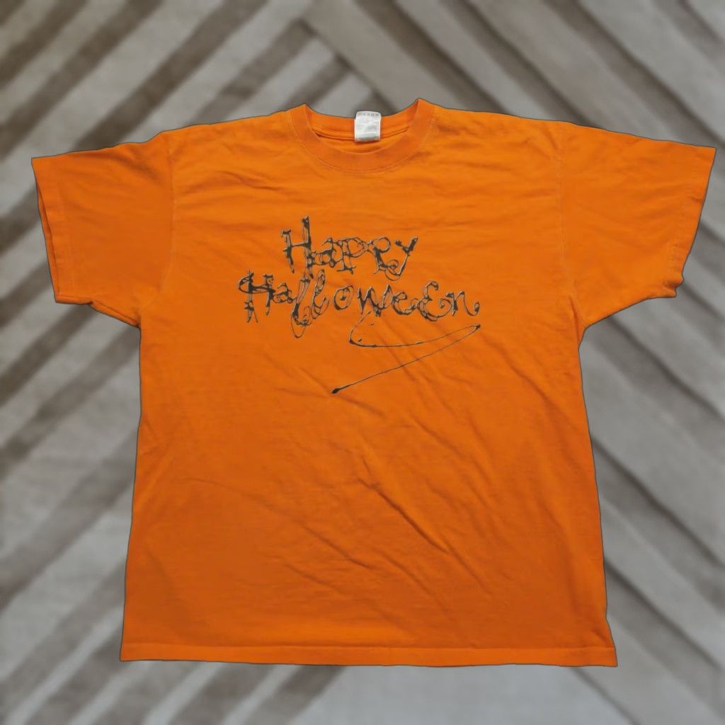 Vintage VINTAGE Halloween T Shirt Mens XL Orange Happy Script Graffiti Ameristar Y2K Size US XL / EU 56 / 4 - 1 Thumbnail