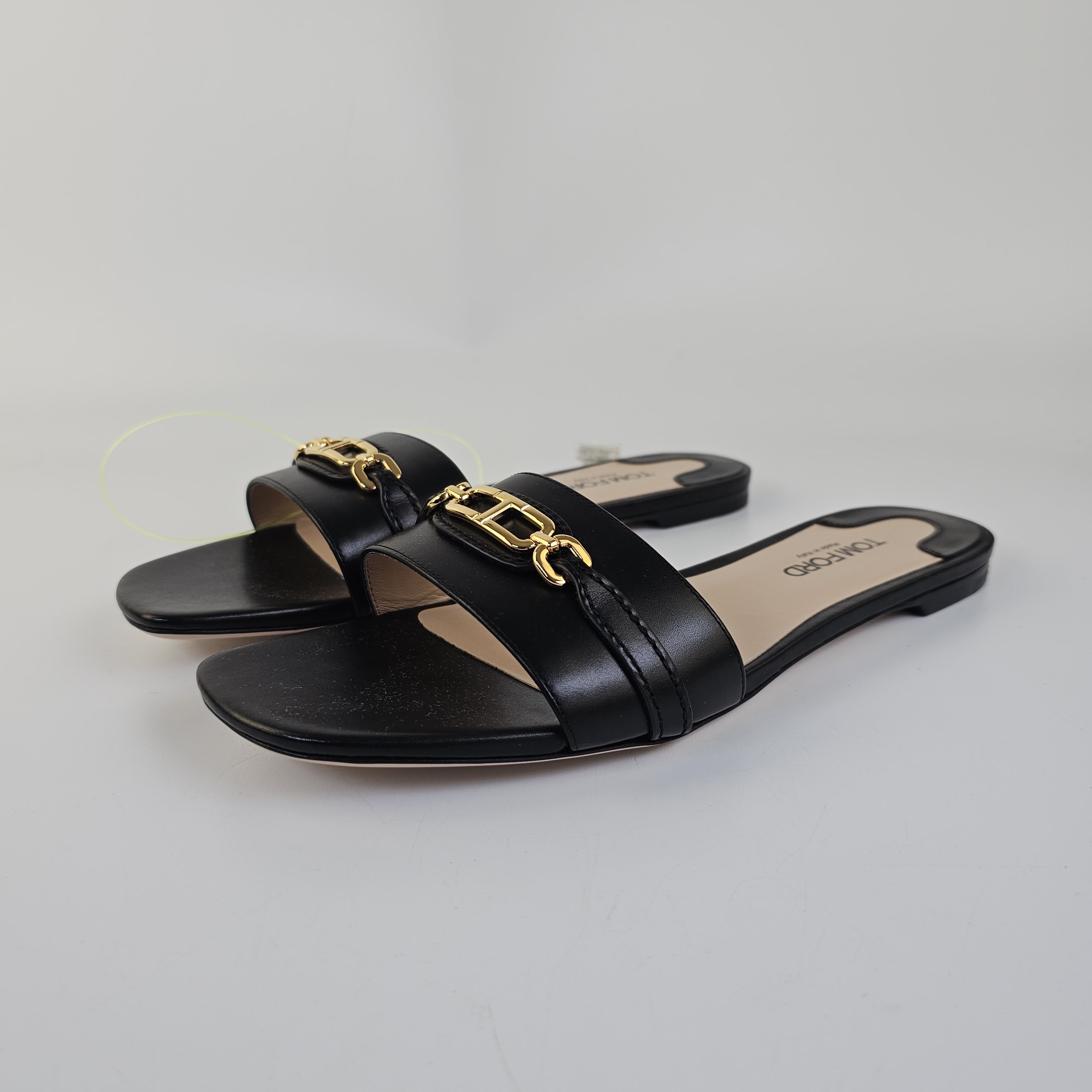 Tom Ford Whitney Black Leather Slide Sandals New