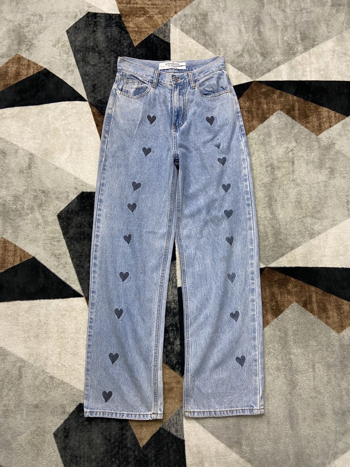 KIMHEKIM KIMHEKIM Heart Stample Sky Blue High Waist Jeans Size 31" - 1 Thumbnail