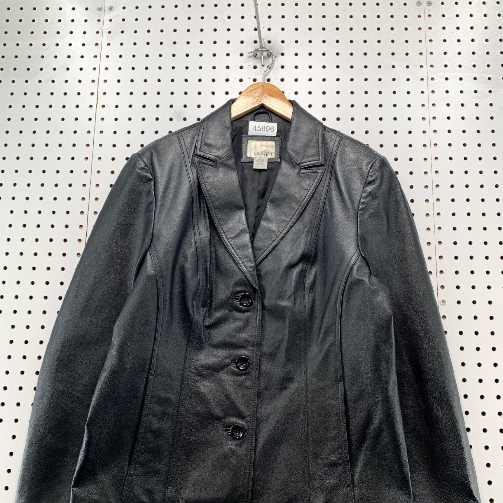 Vintage East 5th Leather Blazer Jacket Womens Large Black Button Business Collared Size L / US 10 / IT 46 - 5 Thumbnail
