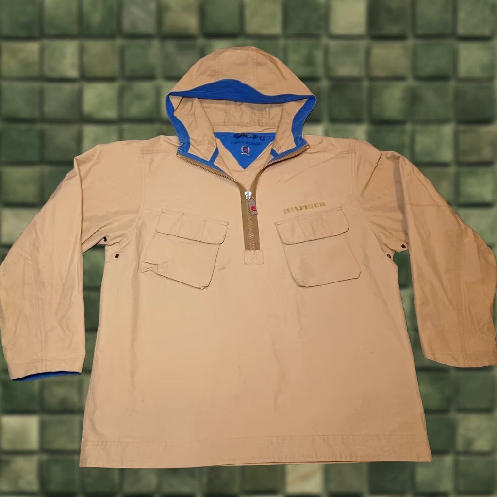 Tommy Hilfiger VINTAGE Tommy Hilfiger Windbreaker Jacket Beige Medium Mens 90s 80s Pullover Nylon 25in 29in Ther Styling Size US M / EU 48-50 / 2 - 1 Thumbnail