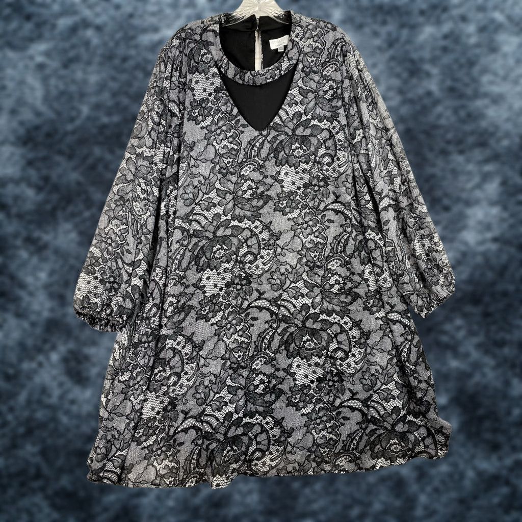 Vintage Robbie Bee Dress Womens 24W Black Floral Keyhole Lined Slit Sleeve Flowy Boho Dress Size 4XL / US 24-26 - 1 Thumbnail