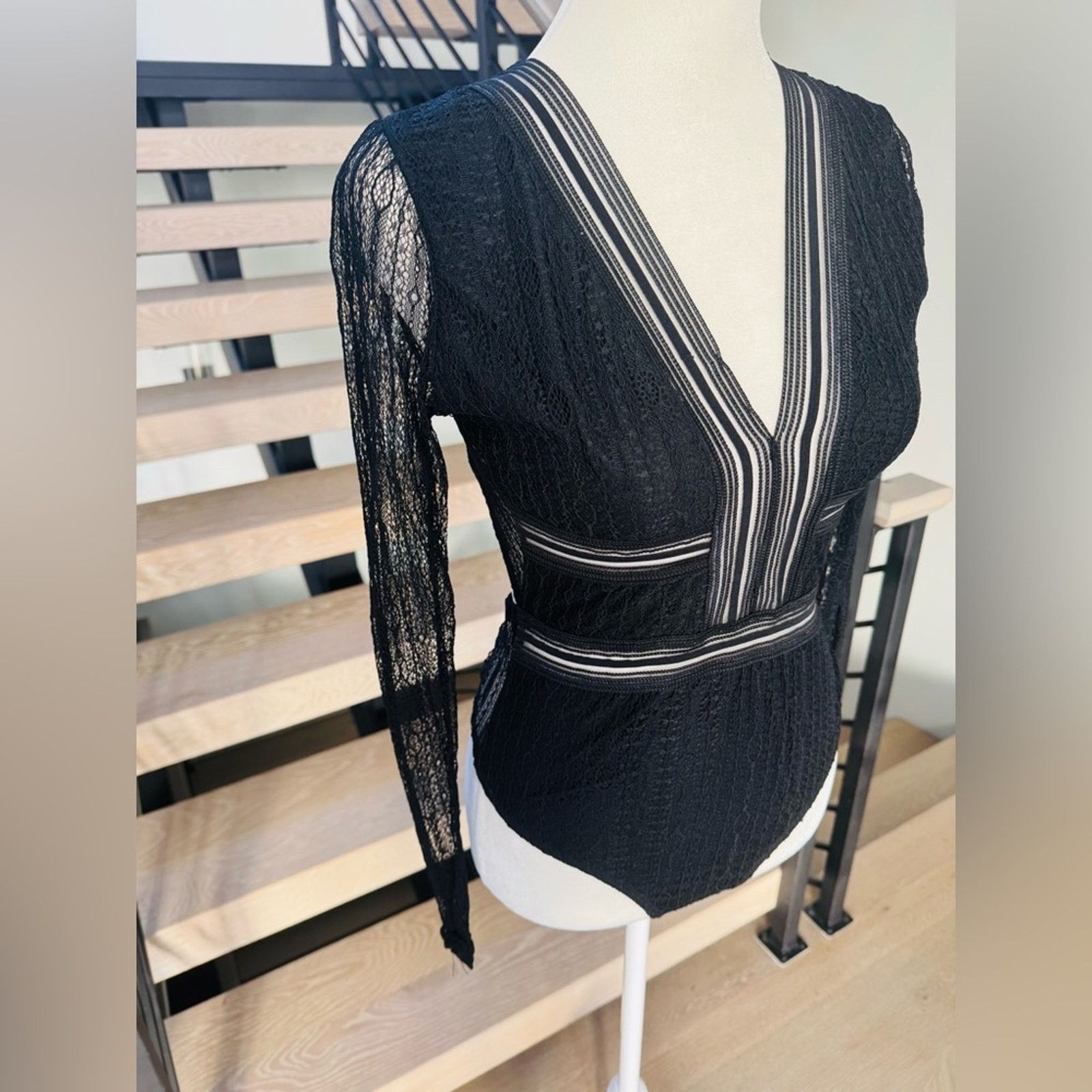 Other New Y2K Chic Black Sheer V-Neck Long Sleeve Bodysuit size XS Size XS / US 0-2 / IT 36-38 - 6 Thumbnail