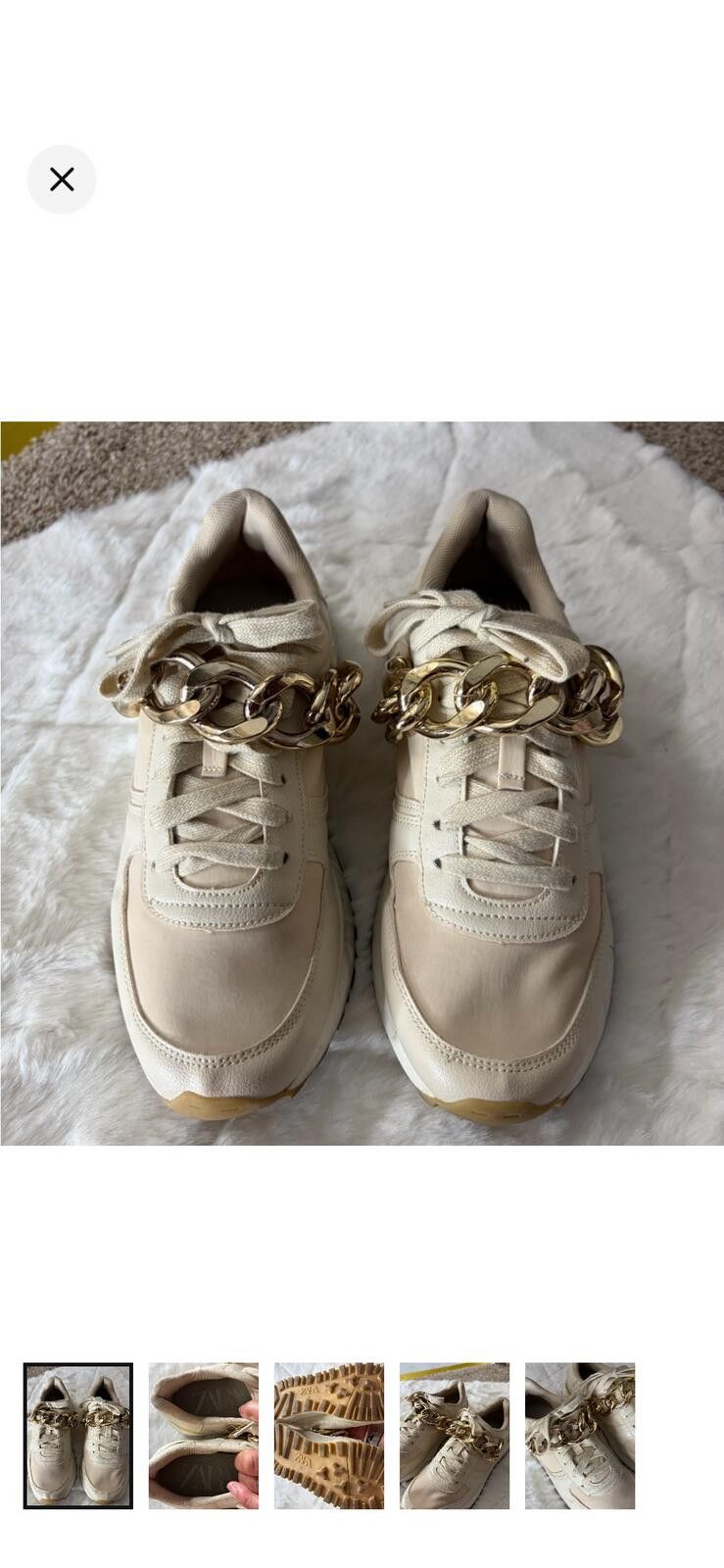 Zara Zara Cream Sneakers with Gold Chain Accent Size US 8 / IT 38 - 1 Thumbnail